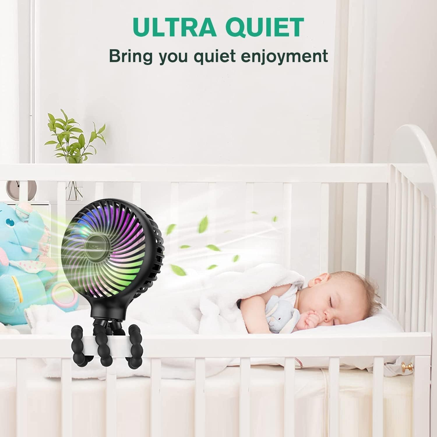 Pram Fan - Portable Stroller Fan for Baby(2-Pack), USB Rechargeable Personal Fan, Mini Handheld Fan, Desk Fan, Adjustable 3 Speeds for Travel, Car Seat, Bike, Camping, Office and Bedroom image number 6