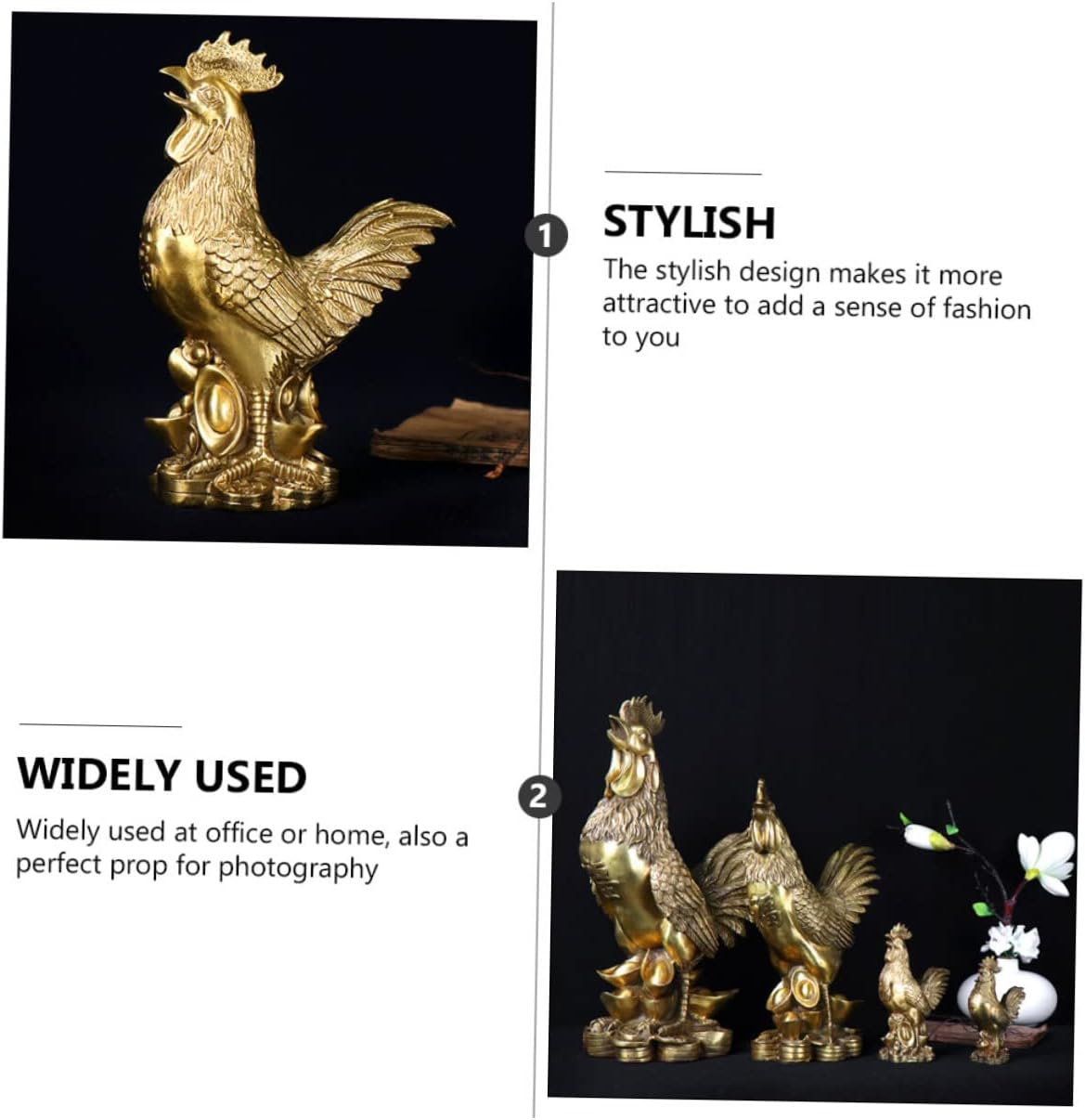 Yardenfun Creative Brass Chicken Decoration Retro Rooster Figurine for Home Desktop Decor Unique Animal Sculpture for Office and Living Room Vintage Style Ornament image number 4