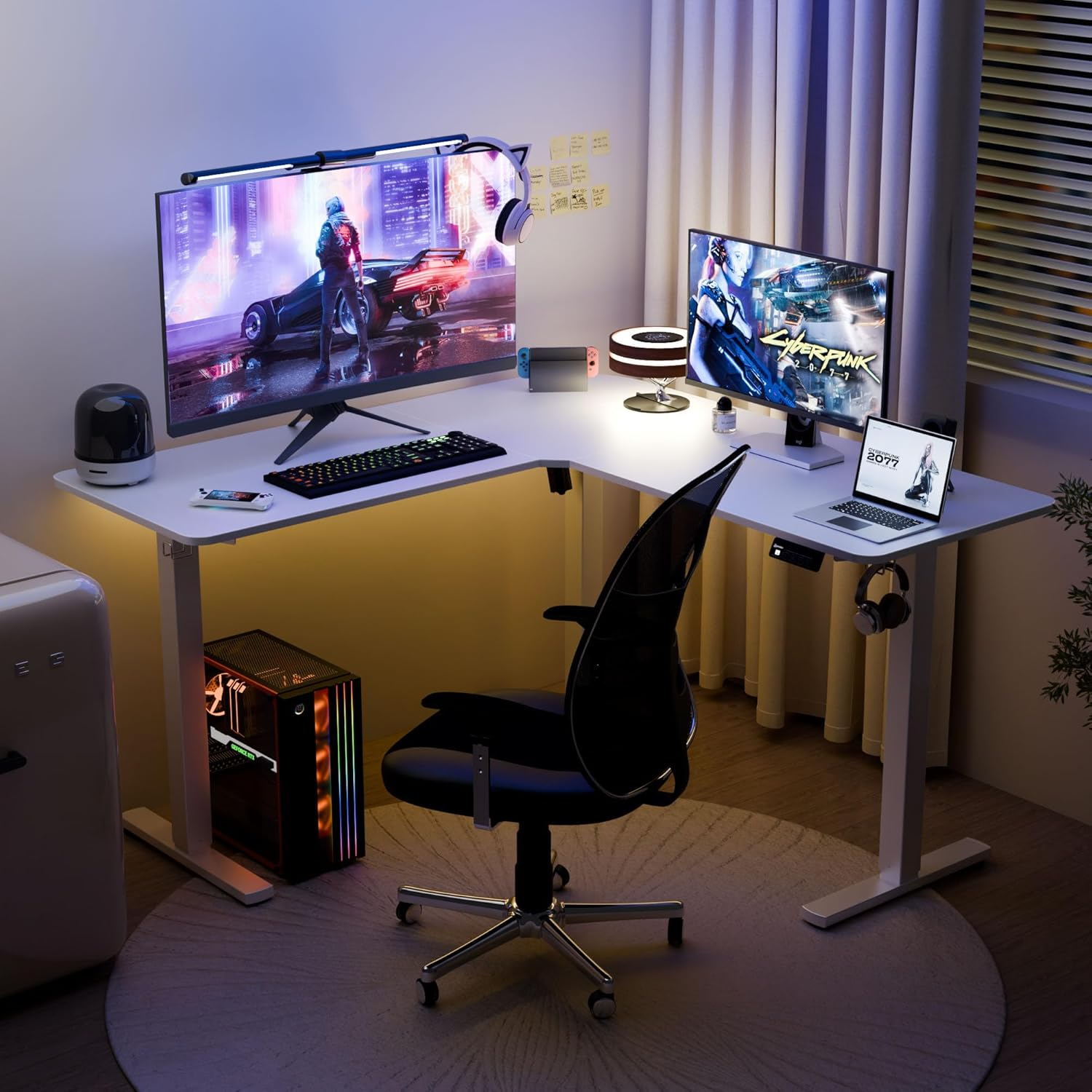 ERGOMAKER Corner Electric Standing Desk, 129 * 50Cm Height Adjustable L Shaped Desk, Stand up Desk with Splice Board, Sit Stand Desk with Memory Smart Handset(White Frame + White Desktop)