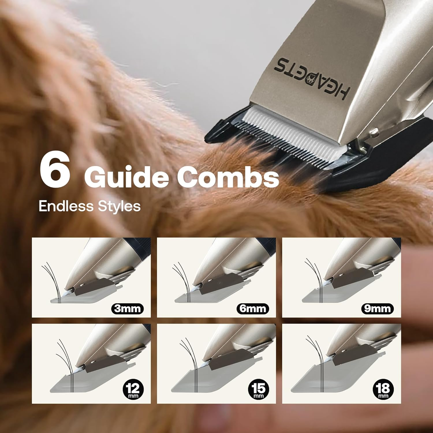 Dog Grooming Clippers, Low Noise, Electric Quiet, Adjustable Clipper Comb, Rechargeable Cordless Dog Hair Clippers for Dogs Cats Pets, Gold image number 3