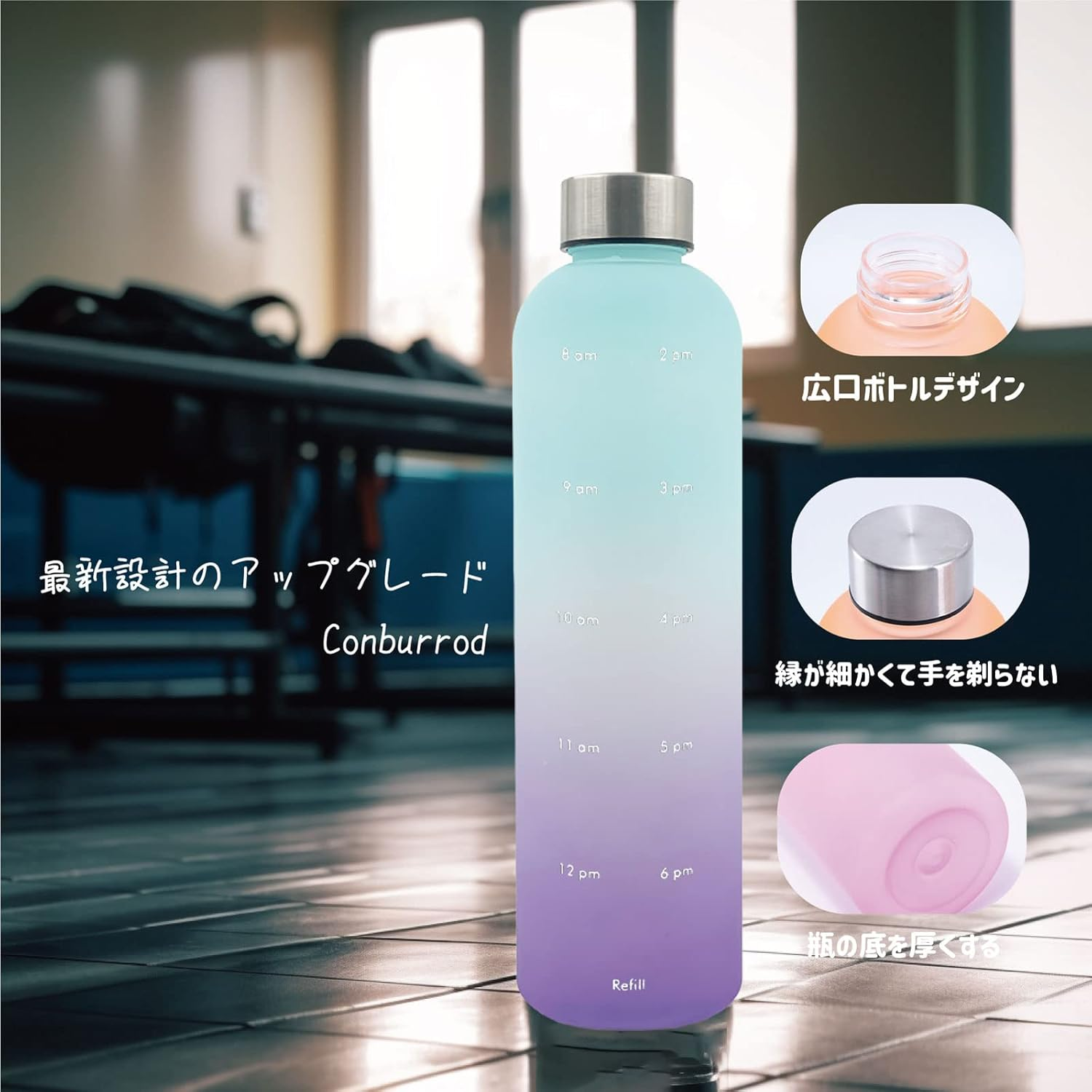 Lightweight Water Bottle Water Bottle 1000Ml with Time Marker Transparent Mint Motivational Measuring Time and Volume BPA Free Frosted Plastic Screw-In Stainless Steel Lid for Gym, Sports image number 6