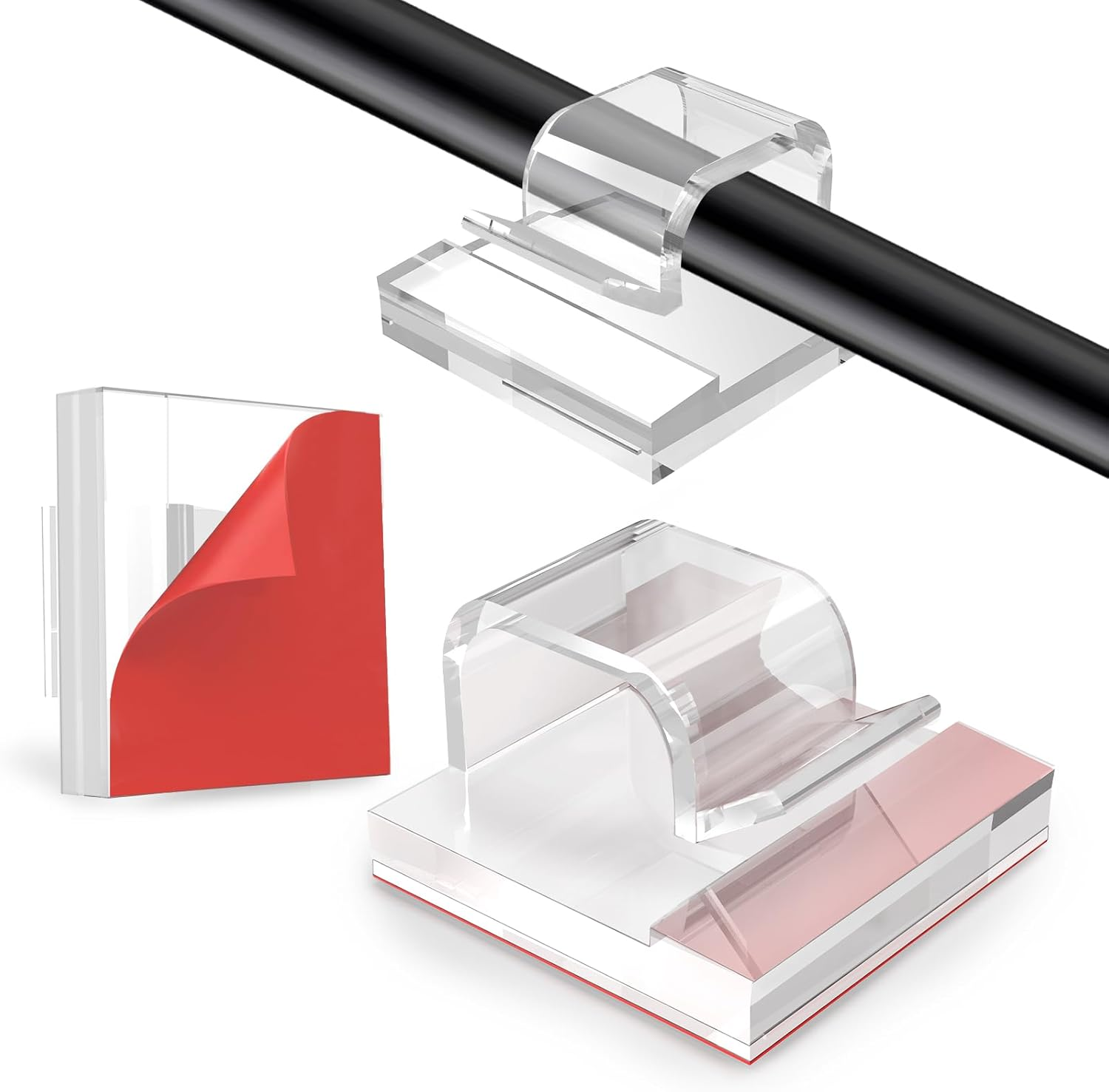 60 PCS Adhesive Cable Clips Clear, Wire Holders for Cords on Wall, Cable Staples Outdoor Wire Organizer Cord Management Strong for Ethernet, HDMI, TV, Desk, LED String Lights, Christmas Lights image number 1