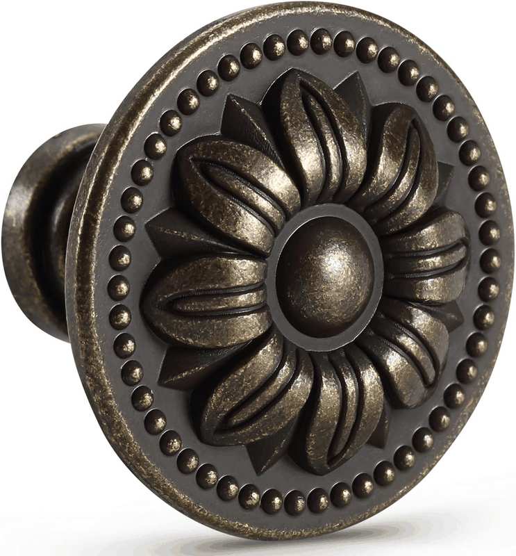 CHICTIE Set of 10 Vintage Kitchen Cabinet Knobs Pulls, Flower Drawer Knobs, Dresser Knobs, Antique Brass Pull Handles, Rustic Bronzed Door Knobs for Dresser Drawers, Zinc image number 2