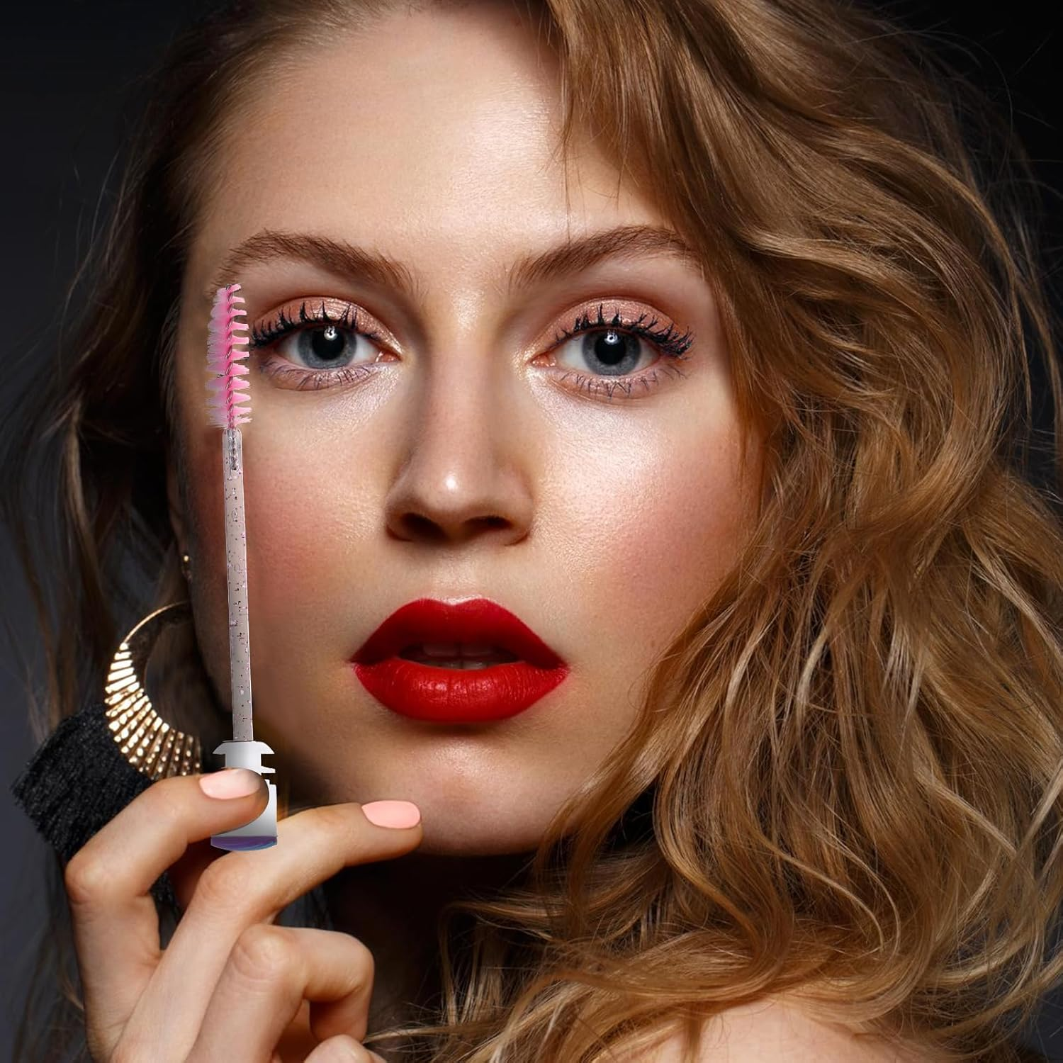 Disposable Mascara Wands Tube Set 10Pcs Shiny Diamond Lash Brush Eyelash Spoolies with Tube Mascara Wands Makeup Tool for Eyelash Extensions(Pink) image number 4