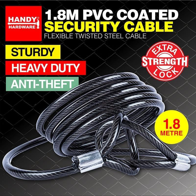 1 PK Security Cable Steel PVC Coated Heavy Duty Secure 1.8M X 6Mm