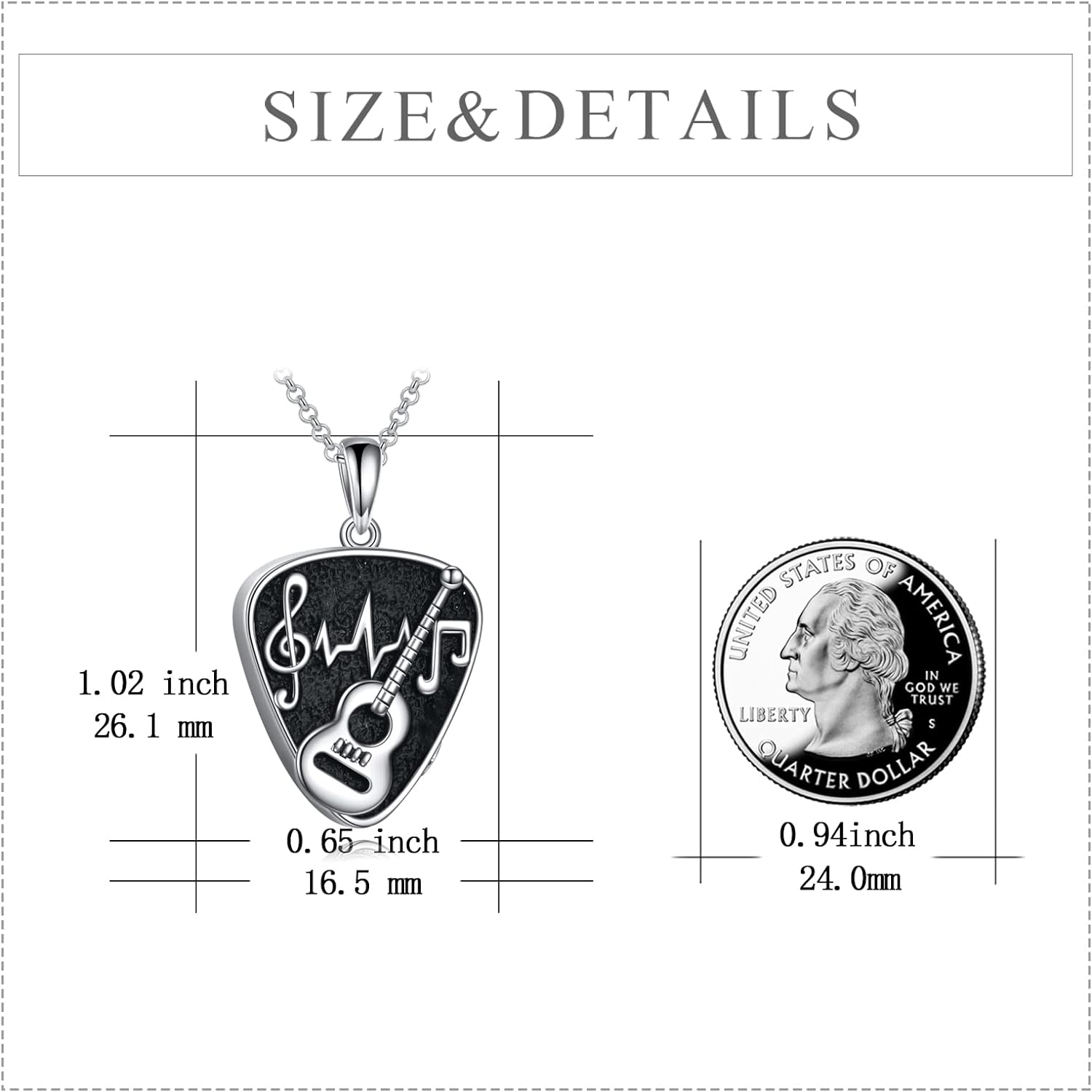 POPLYKE Music Guitar Pick Urn Necklaces for Ashes Sterling Silver Cremation Urn Necklaces Memorial Keepsake with Filling Tool image number 2