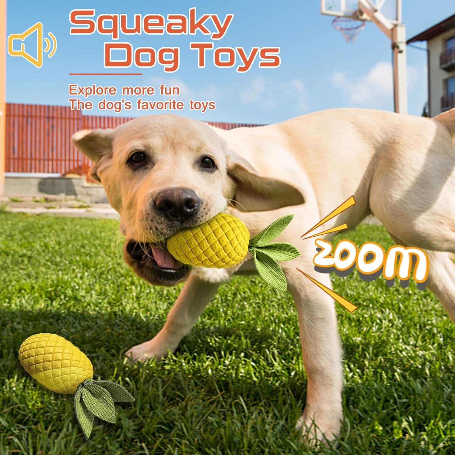 Sugelary Squeaky Dog Toys for Aggressive Chewer Large Medium Breed Dog, Indestructible Tough Dog Chew Toys with Natural Rubber (Small Pineapple) image number 4