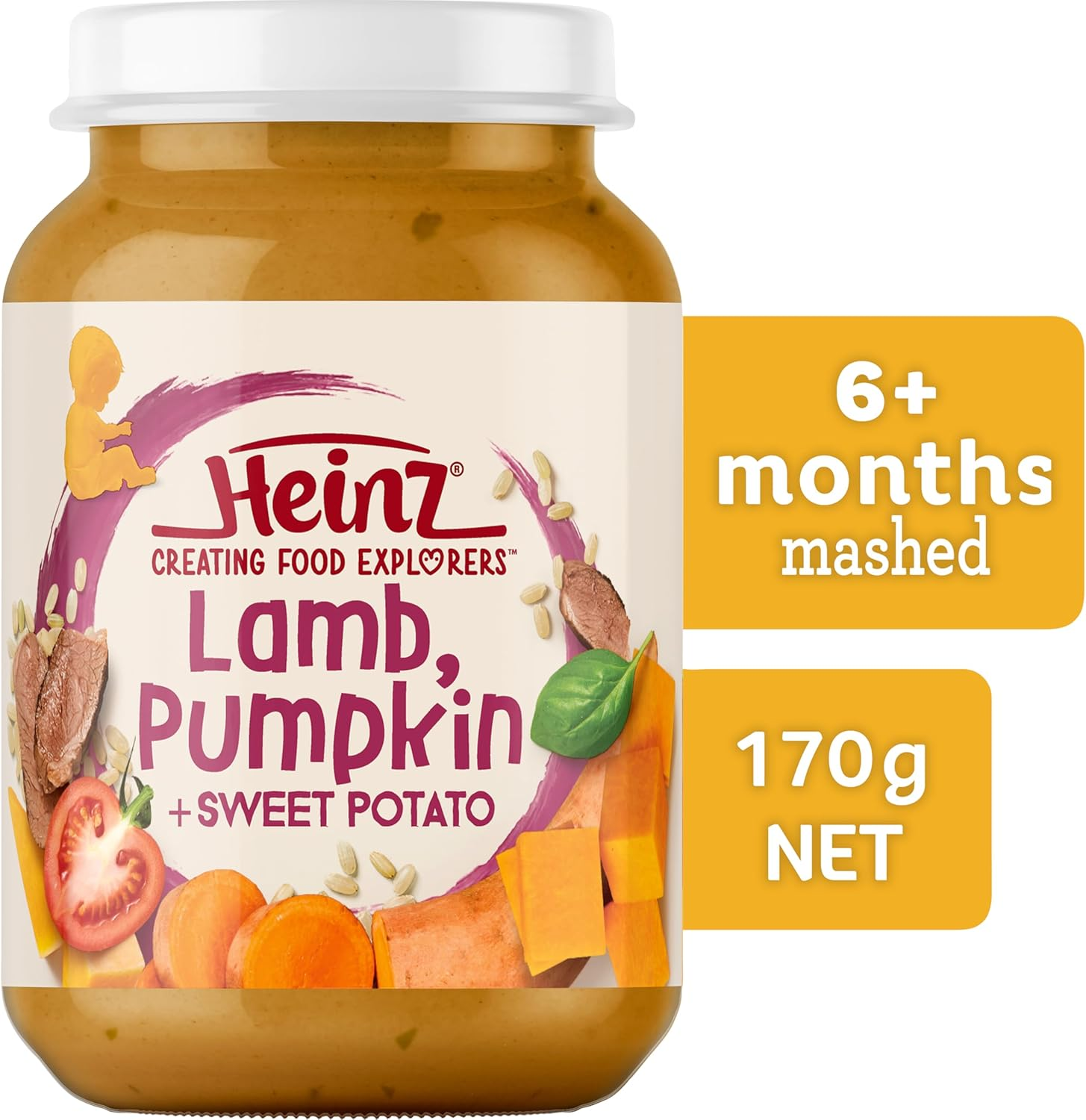 Heinz 6+ Months Lamb, Pumpkin and Sweet Potato Jar Heinz for Baby Food Jar No Artificial Flavours, No Preservatives, No Added Colours 170G (Pack of 6) image number 3