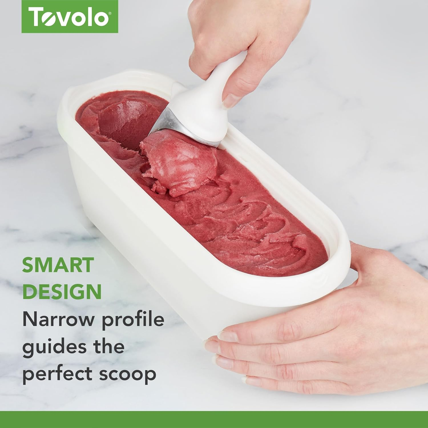 Tovolo Glide-A-Scoop Ice Cream Tub, 1.5 Quart, Insulated, Airtight Reusable Container with Non-Slip Base, Stackable on Freezer Shelves, Bpa-Free, White