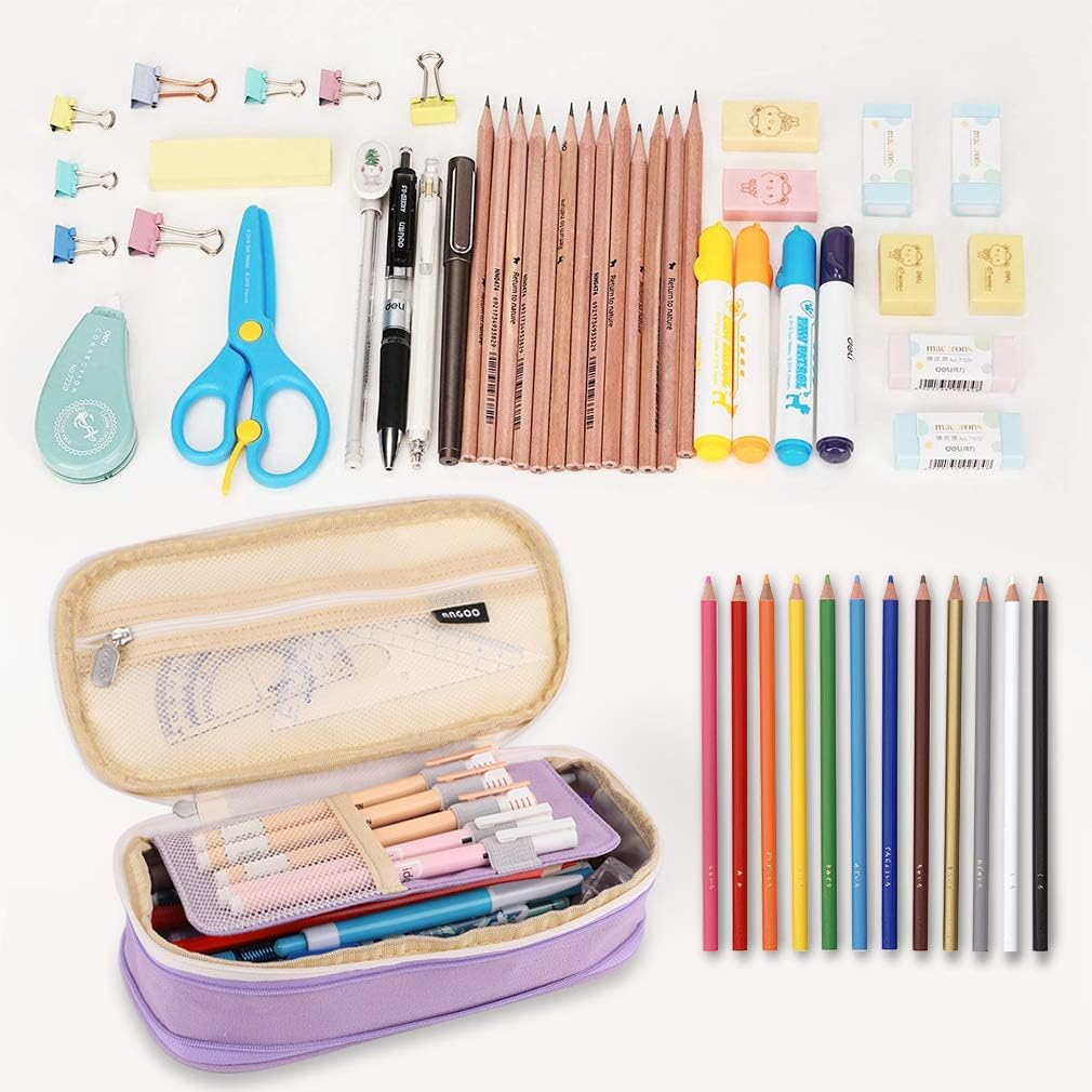 Isuperb Canvas Pencil Case Folder Scalable Pencil Case Pens School Folder for Girls, Boys and Teenagers (Purple) image number 6