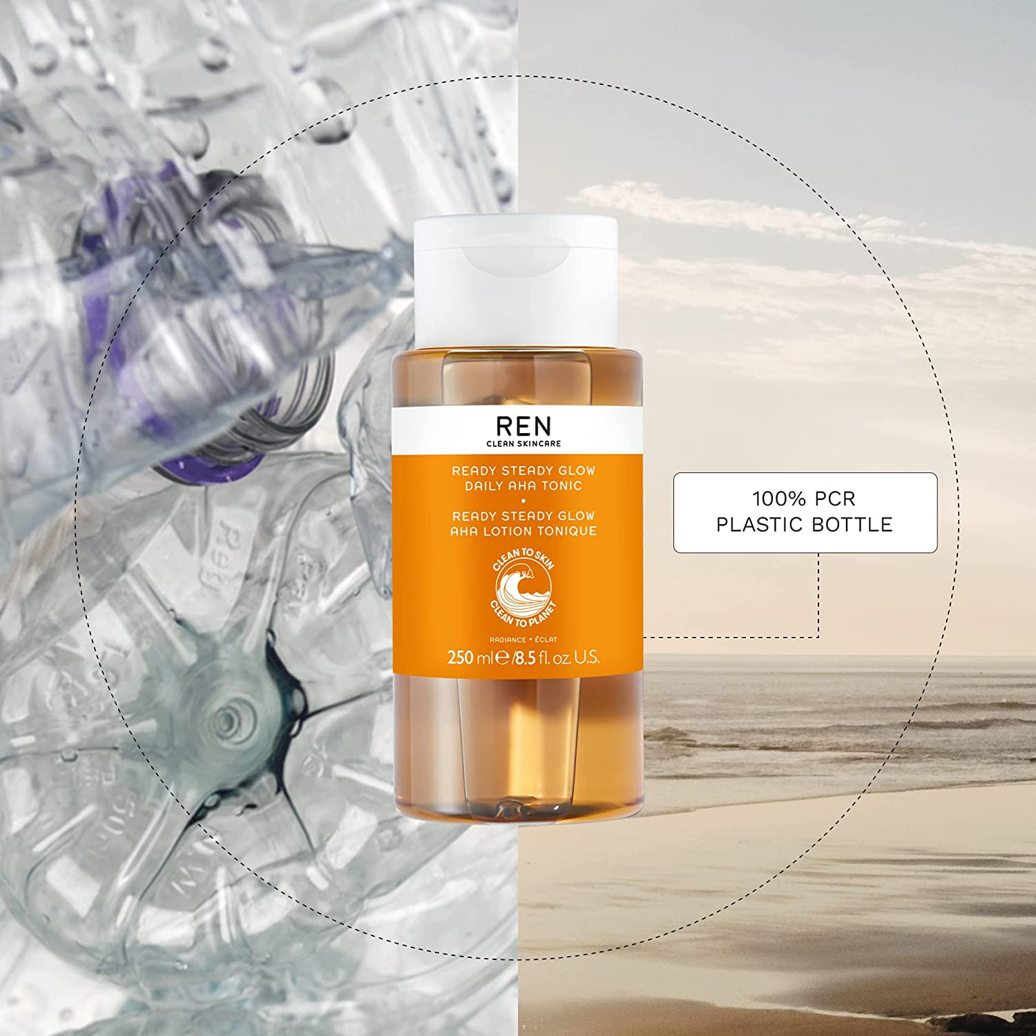 REN Ready Steady Glow Daily AHA Tonic by REN for Women - 8.5 Oz Toner, 251.38 Millilitre image number 2