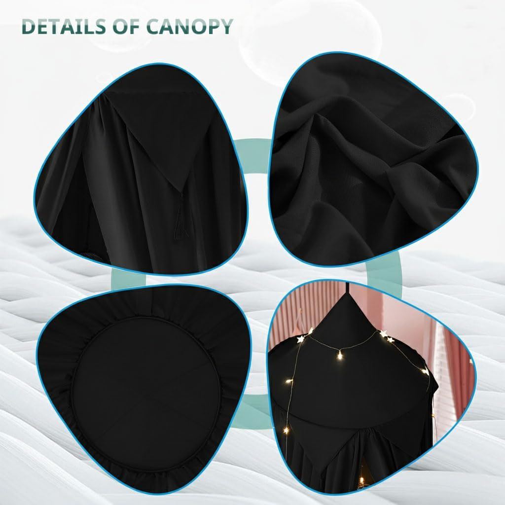 Akiky Bed Canopy for Kids Boys Baby Bed with Lights,Dream Catcher,Hanging Canopy for Indoor Outdoor Castle Canopy for Reading Nook House Decoration (Black) image number 6