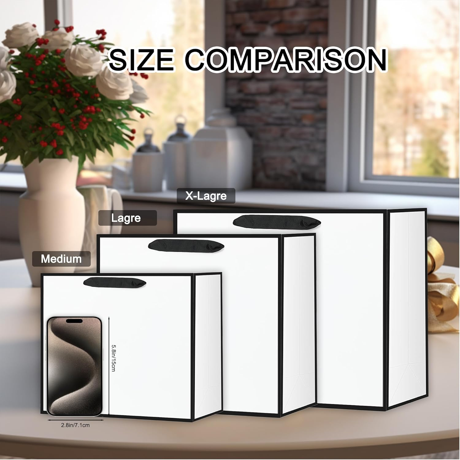 Offizon 12 Pack White Gift Bags, 8.7" Medium Gift Bags with Tissue Paper image number 4