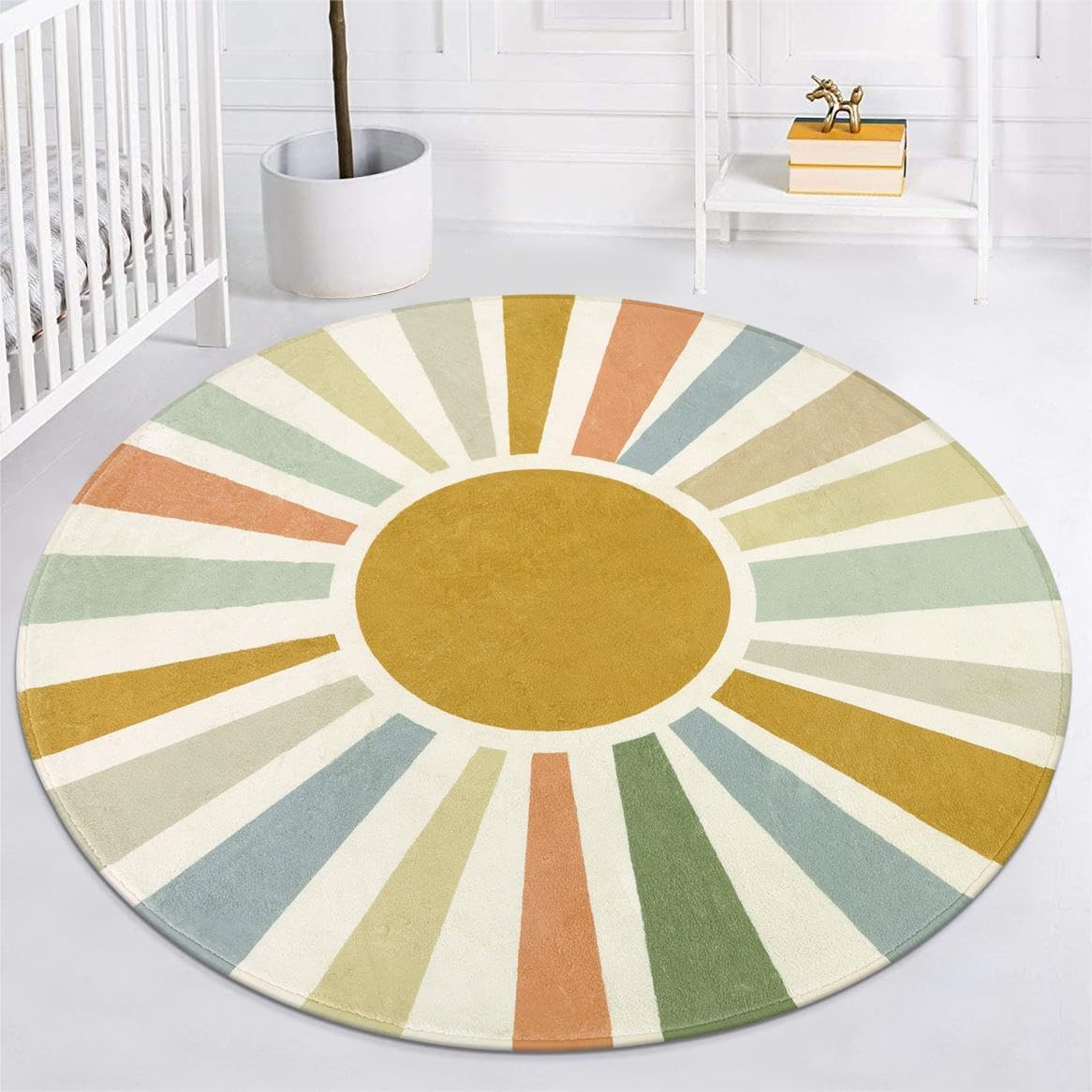 STARUIA Boho Sun round Area Rug, 6'X6', Monet, Living Room, Nursery, Playroom, Non-Slip, Washable