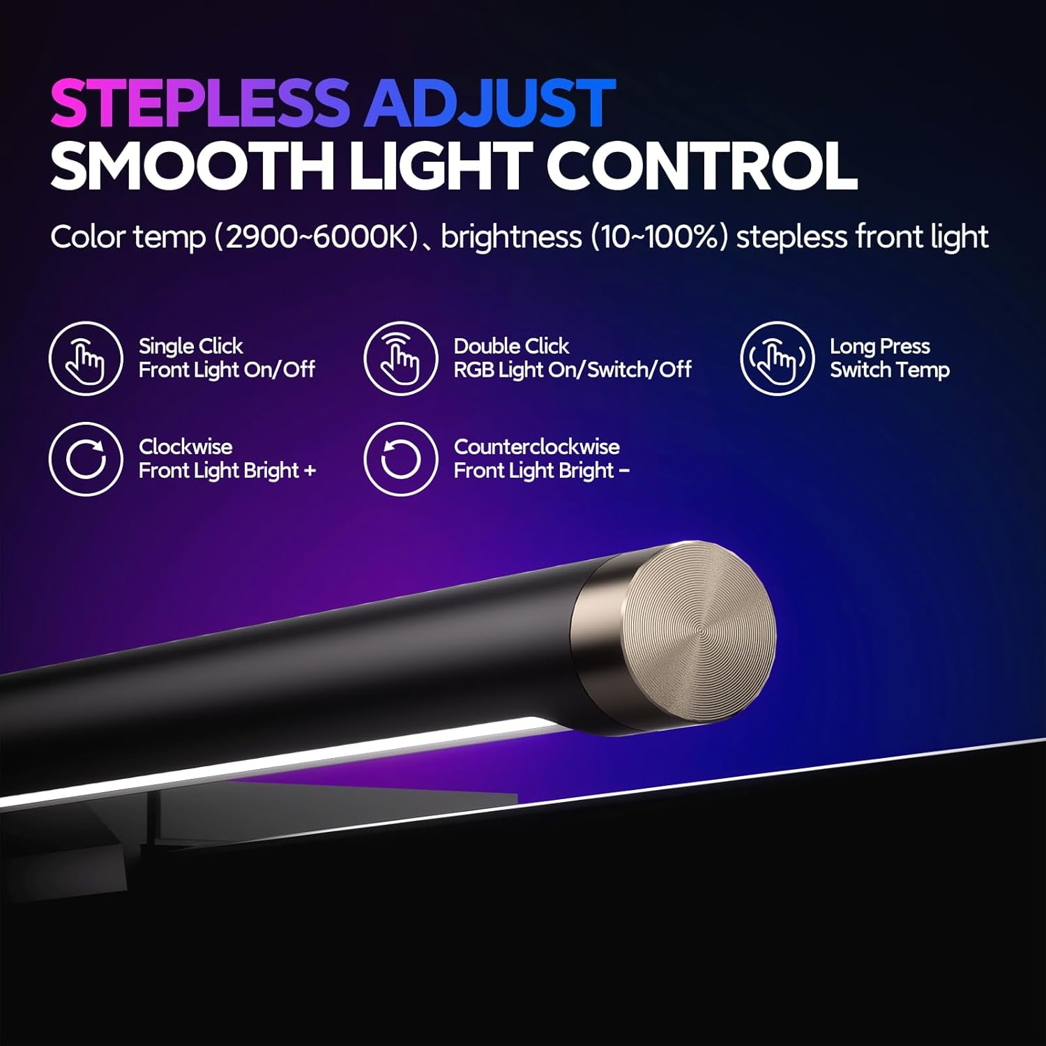 LYMAX RGB Monitor Light Bar, Computer Monitor Light for Eye Care, 4 Modes Backlight Adjustable Color & Brightness with Dimming Memory, 17.7'' USB Reading Lamp, No Glare, Space Saving for All Monitor image number 3