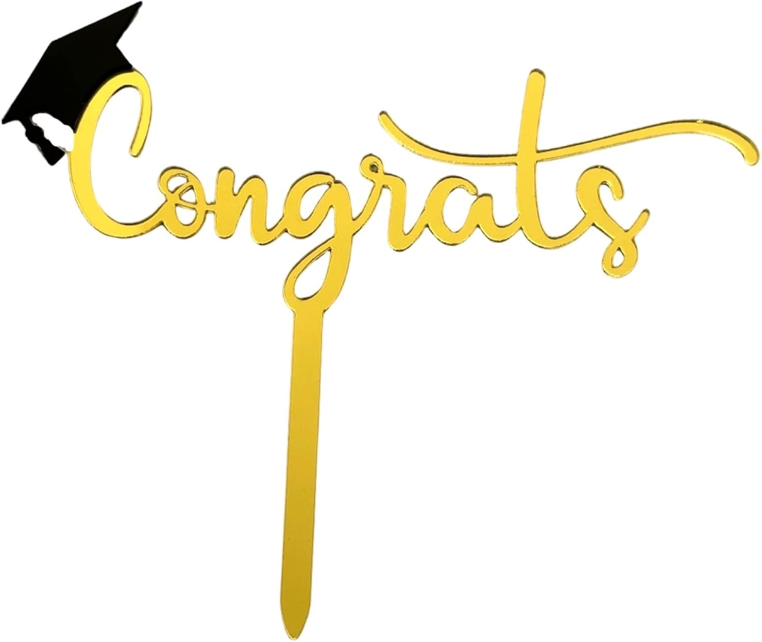 Congrats Grad Cake Topper, Class of 2023 Graduation Cake Toppers Acrylic Gold Black Mirror for Graduation Party Cake Decorations (D) image number 1