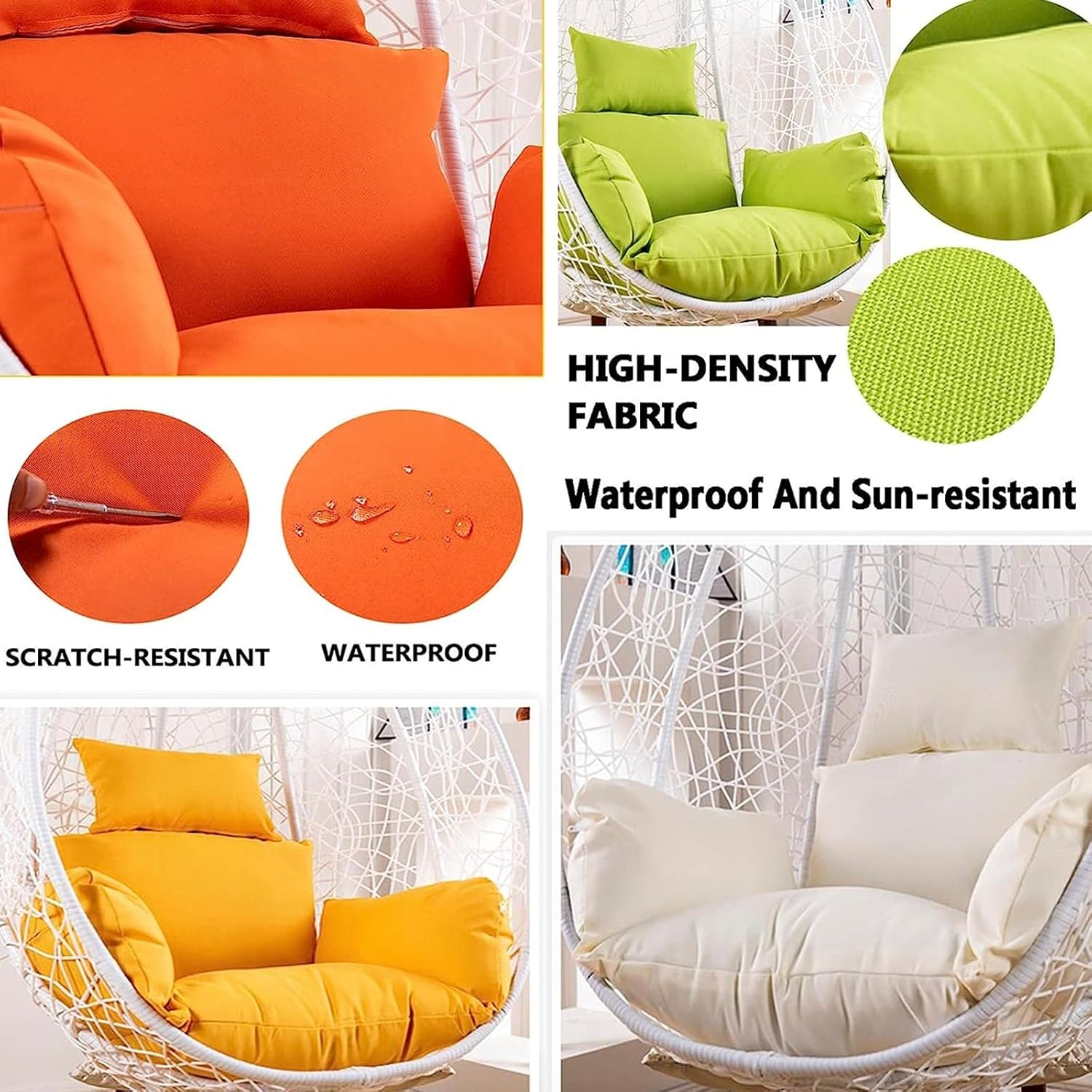 Cushion Egg Swing Cushion, Fluffy Outdoor Hanging Chair Cushion, Waterproof Replacement Cover for Hanging Chair Cushion, Hanging Chair Cushion with Headrest and Armrests, Orange image number 5