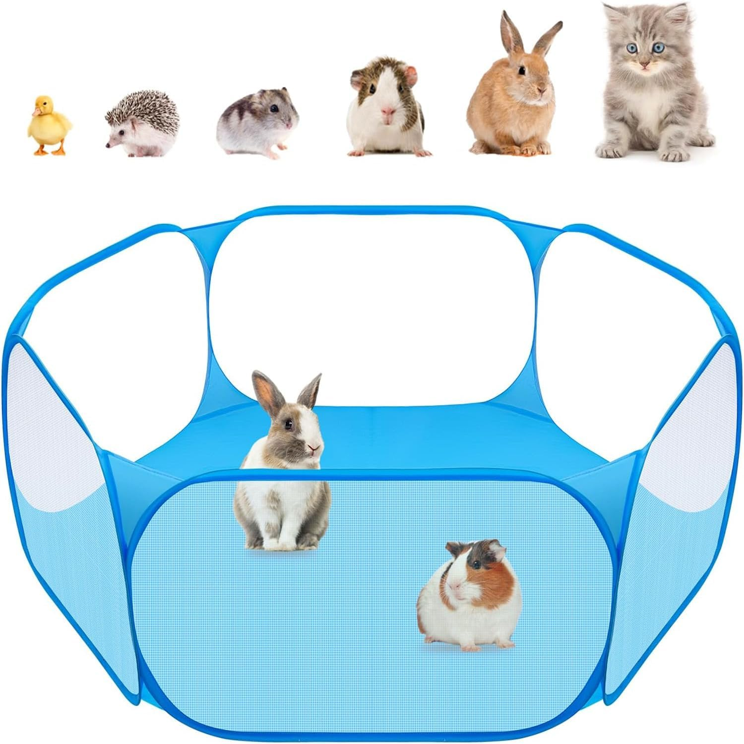 Small Animals Tent,Reptiles Cage,Breathable Transparent Pet Playpen Pop Open Outdoor/Indoor Exercise Fence,Portable Yard Fence (Blue)