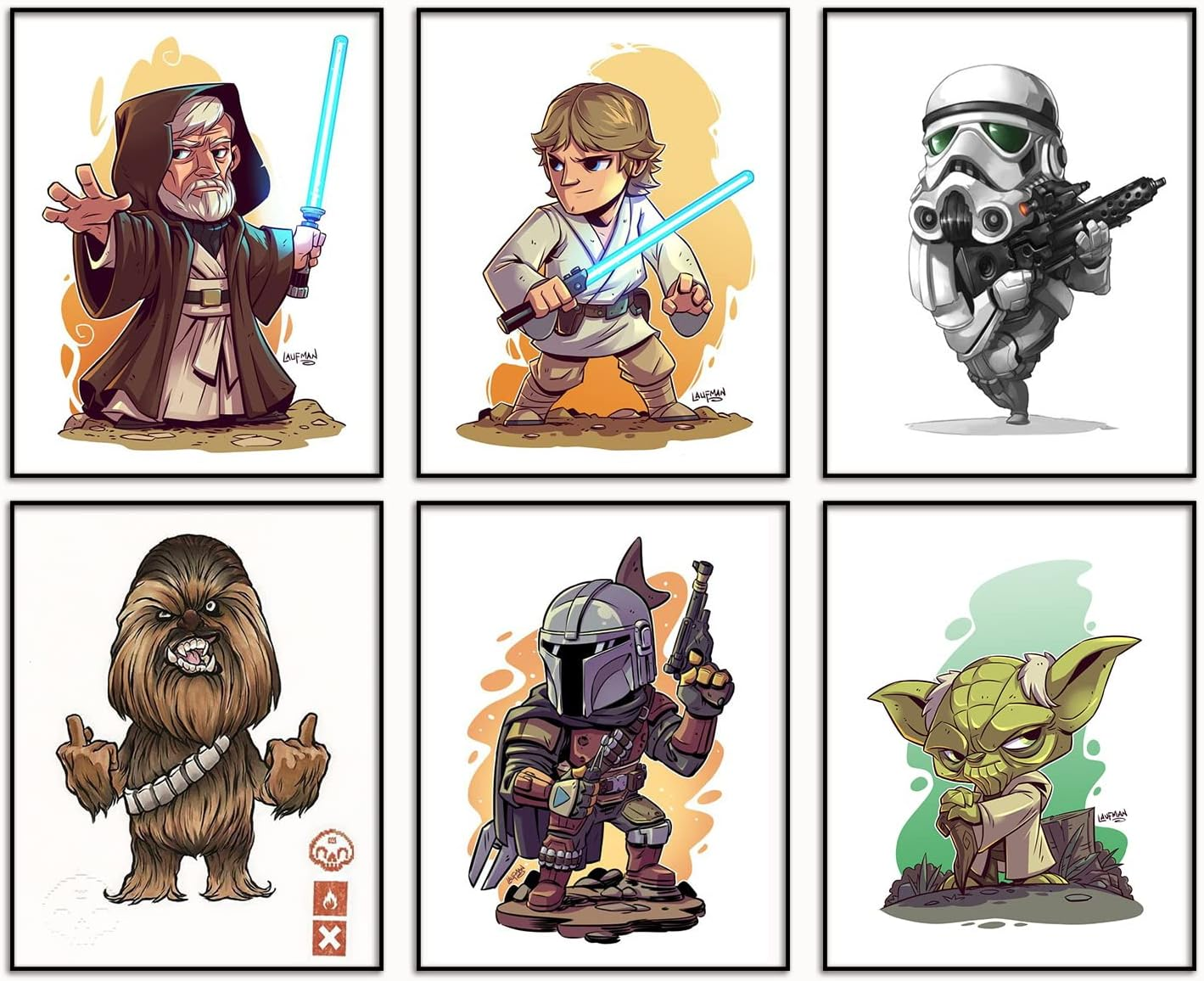 GESYR Star Wars Poster Set of 6 Watercolor Prints Kids Room Decor Darth Maul Darth Siddious Unframed 8X10 Inch