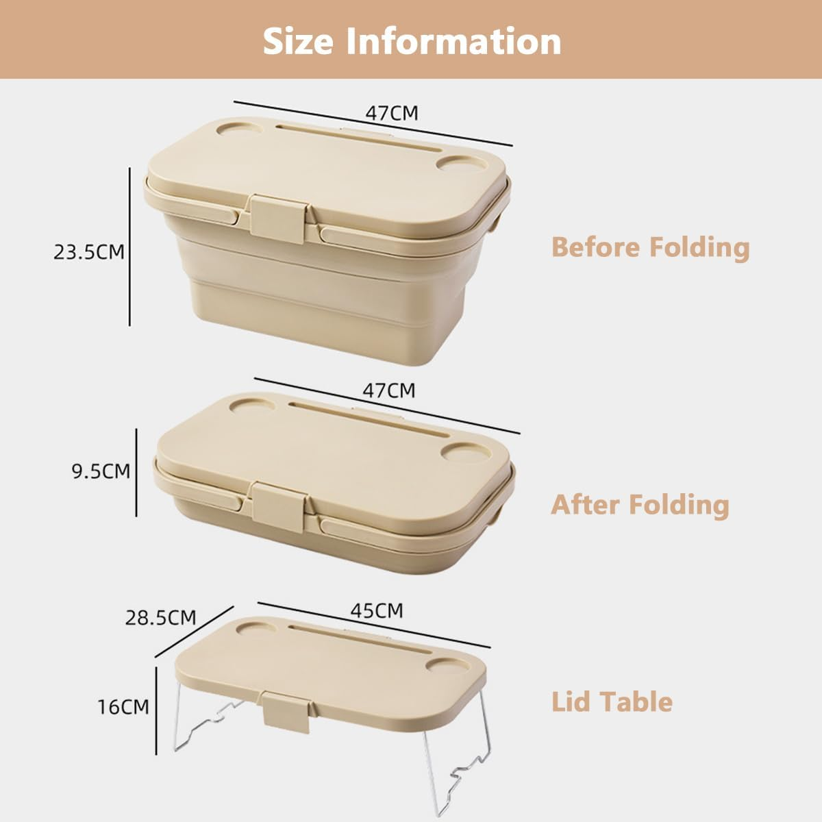 Collapsible Picnic Basket, Portable Large Capacity Picnic Basket, Foldable Picnic Bin with Lid Table, Multi-Functional and Water-Proof Storage Basket with Lid for Camping, Outdoor, Fishing image number 6
