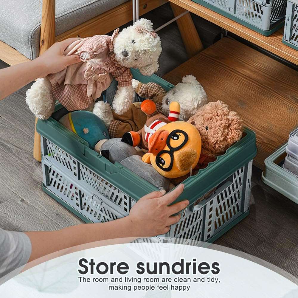 Portable Storage Crate, Plastic Storage Baskets for Organizing, 20L Collapsible Shopping Basket, Foldable Picnic Basket with Handles, Stackable Car Milk Dairy Container (Blue, Large) image number 4