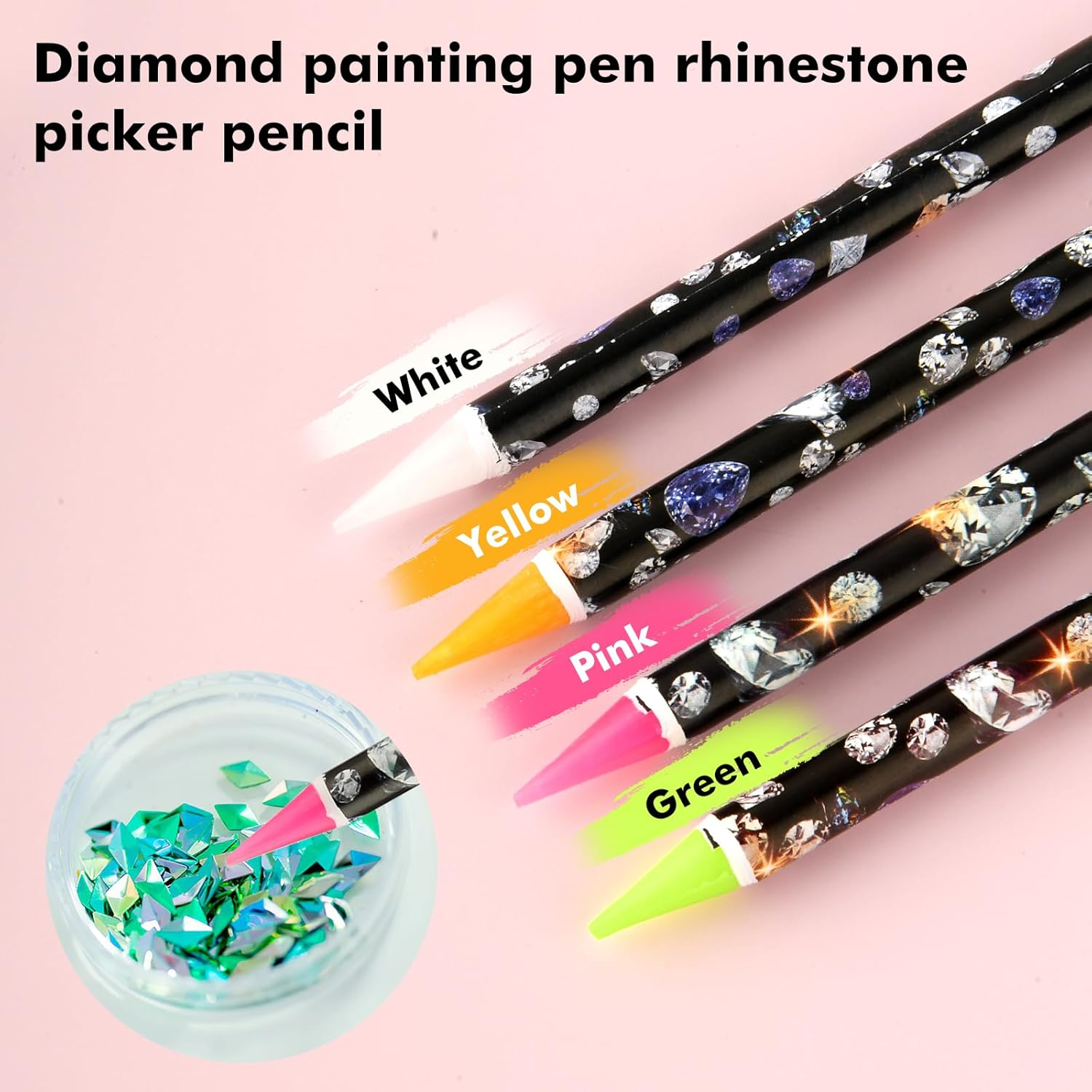 Rhinestone Picker for Nail Gems - 4Pcs Self-Adhesive Wax Pencil for Diamonds Applicator - DIY Nail Tool with Dotting Accessories and Sharpener image number 3