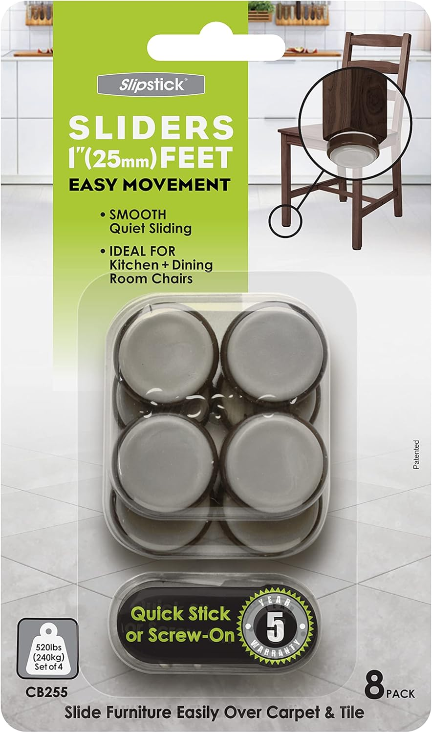 Slipstick CB255 1 Inch Floor Protector Chair Glides/Furniture Slider Feet (Set of 8) Self Stick or Screw on - Chocolate Brown