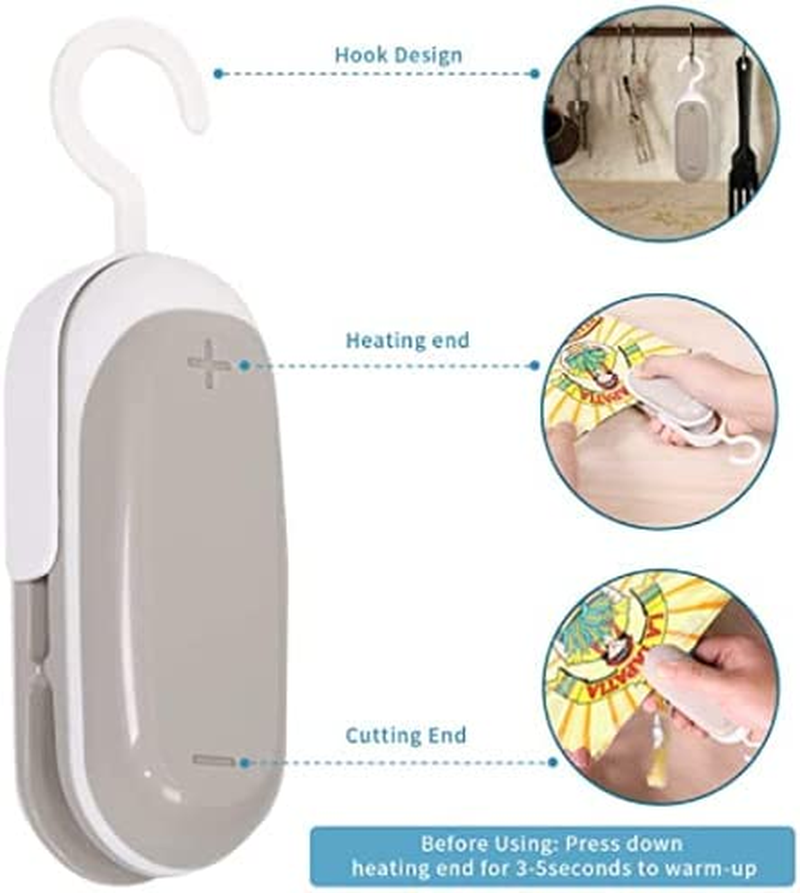 ZZX 2PACK Mini Bag Sealer, Portable Heat Vacuum Sealers Plastic Sealer, 2 in 1 Heat Seal and Cutter Mini Food Sealer for Plastic Bags Food Storage(Grey) image number 3