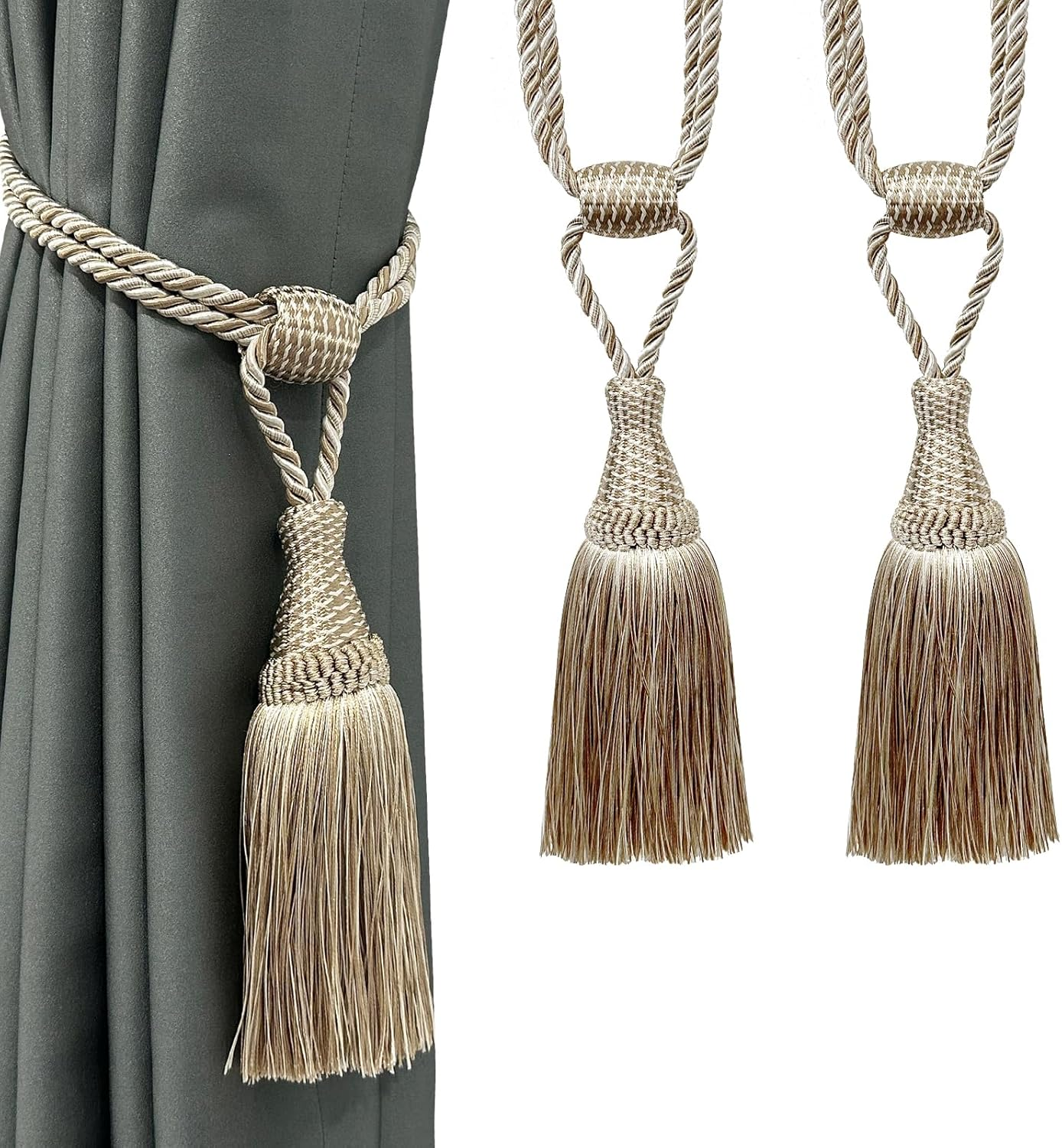 Fenghuangwu Curtain Tiebacks Handmade Elegant Curtain Tie Backs Holdbacks with Tassel for Home Office Decor 2 Pack - Gold