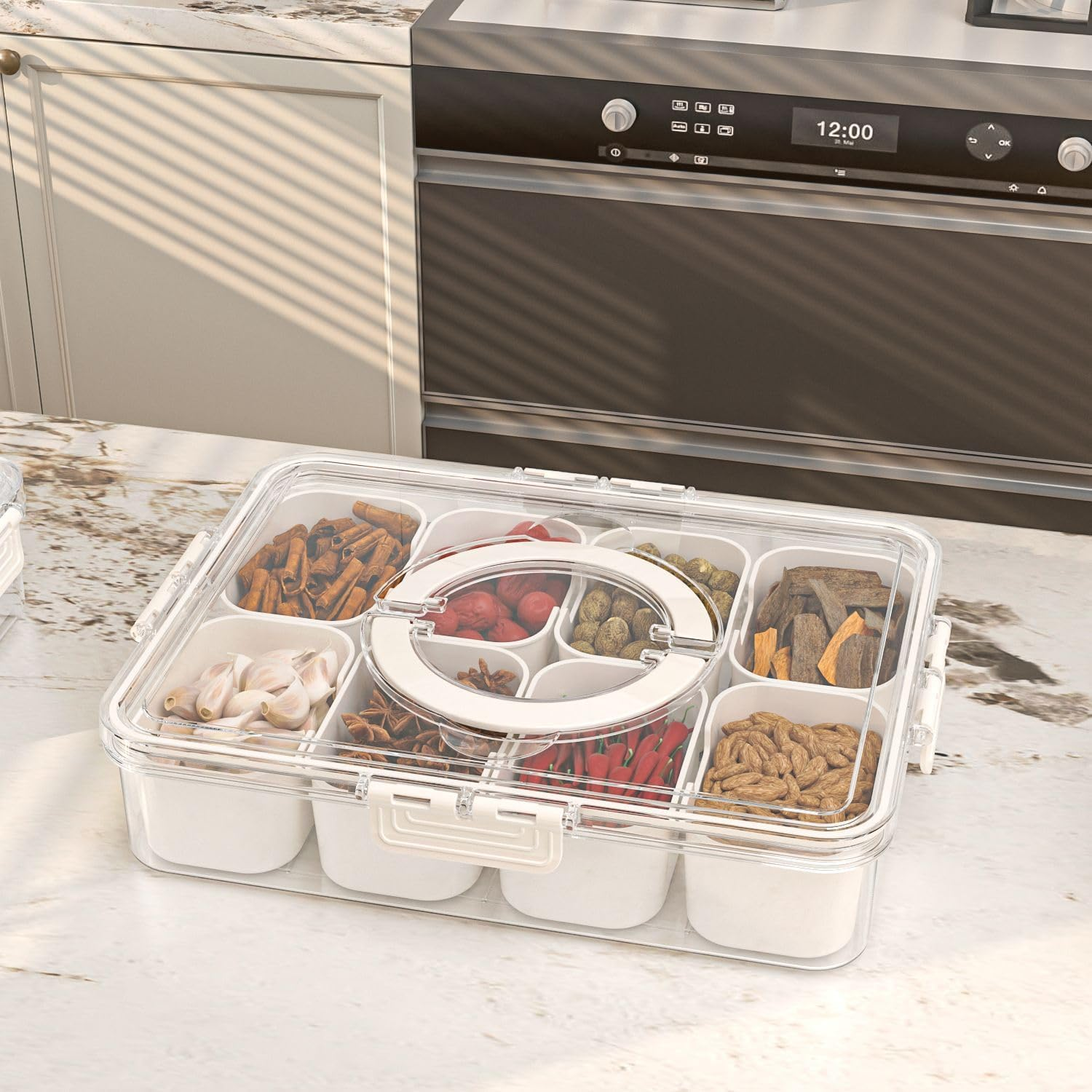 8-Grids Condiment Box, Set of Seasoning Box with Lids and Spoons for Kitchen/Refrigerator, Pepper Spice Salt Sugar Storage Container (2-Pack) image number 5