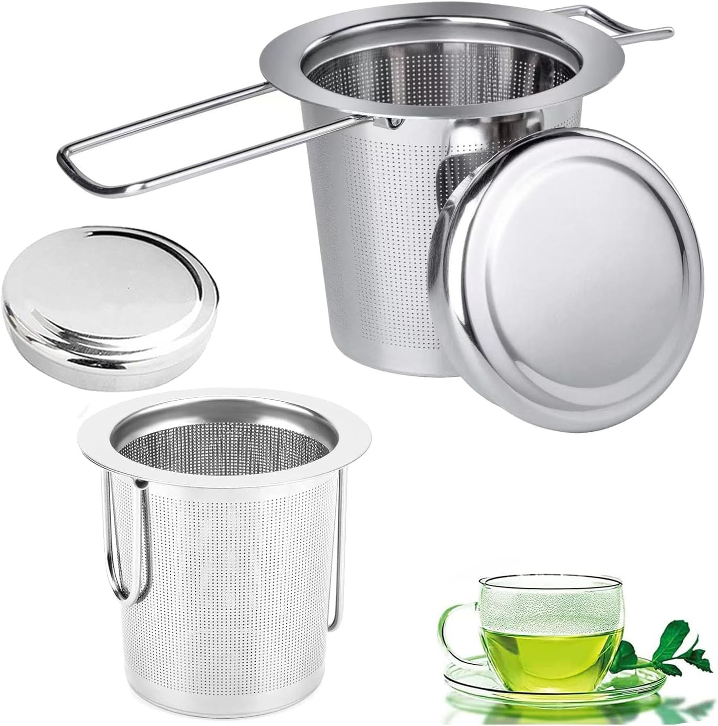 Tea Infuser Strainers for Loose Tea, WADY 2 Pcs Tea Infuser, 304 Stainless Steel Tea Strainer with Lid and Foldable Handle, Tea Filter for Teapots Cups Mugs to Brewing Steeping Loose Leaf image number 5