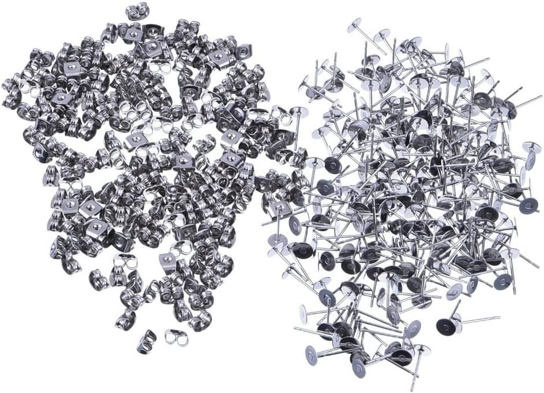 Sagasave 200Pcs 3Mm Stainless Steel Earrings Posts Flat Pad with Butterfly Earring Backs for Earring Making Findings