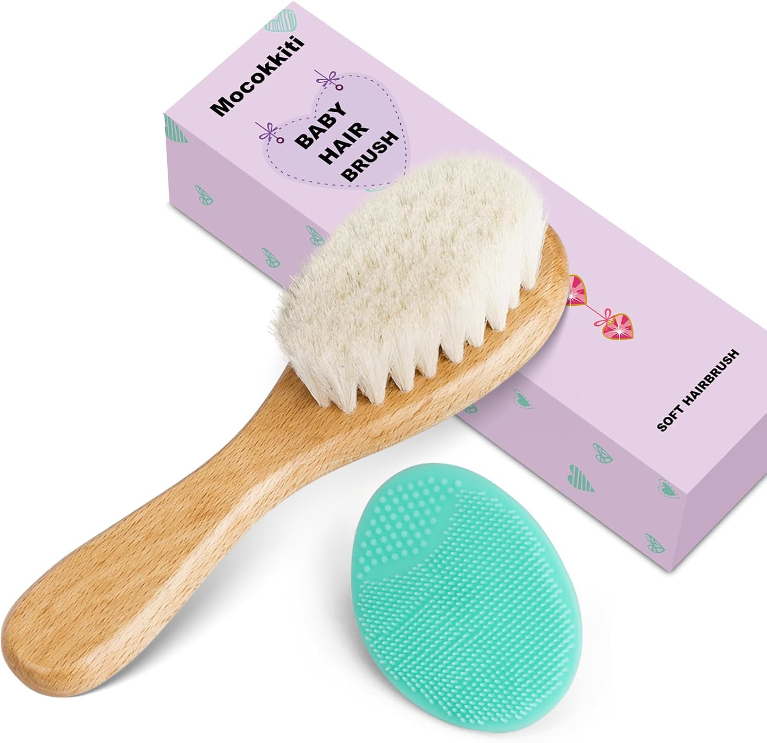 Baby Hair Brush, Goat Bristles Brush and Baby Cradle Cap Brush Set for Cradle Cap Wood Bristle Brush for Newborns and Toddlers (2 Piece) - Rose Red Baby Silicone Brush image number 5