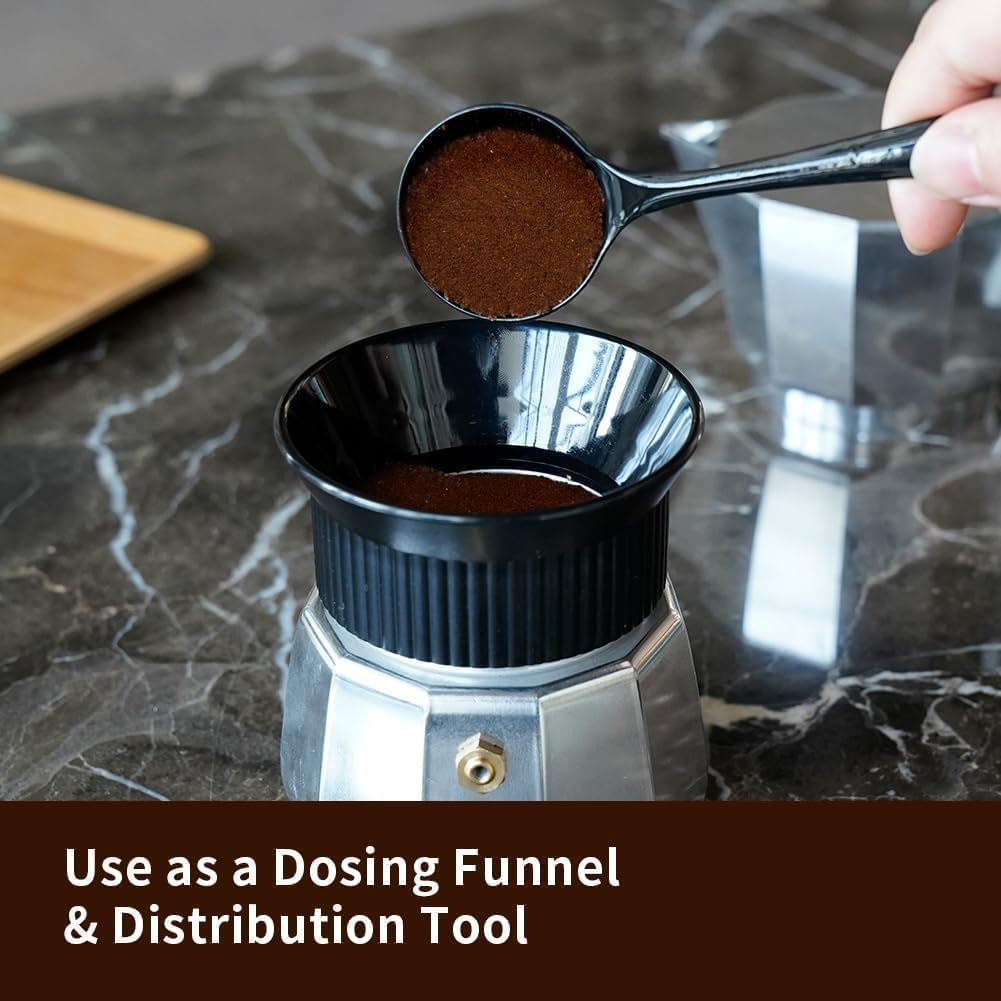 Watchget Moka Pot Dosing Funnel - 54Mm Espresso Coffee Dosing Ring, Plastic Powder Receiver and Distribution Tool for 3-Cup Moka Express Pot, Black image number 6