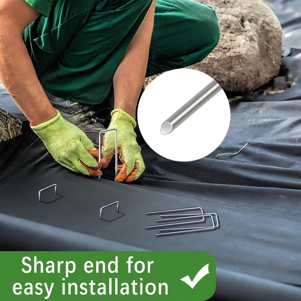 AIMALL 100-Pack U-Shaped Garden Staples &ndash; 3.93In X 1.57In Heavy Duty Steel Ground Pegs with 45&deg; Sharp Tip for Landscaping, Weed Barrier, and Gardening image number 1