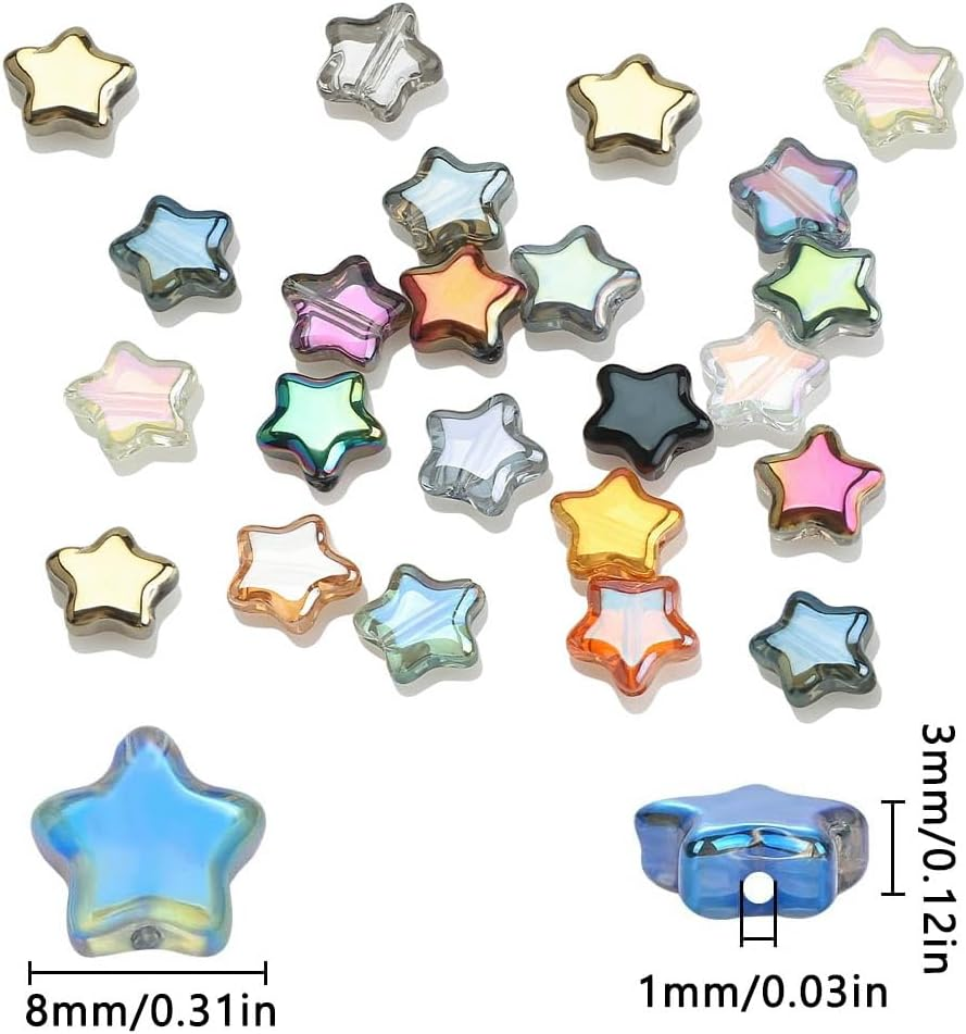 200Pcs Star Beads, Betterjonny 8Mm Glass Crystal Star Beads Colorful Star Space Beads Small Star Craft Pony Beads Charm for Jewelry Bracelet Necklace Making image number 5