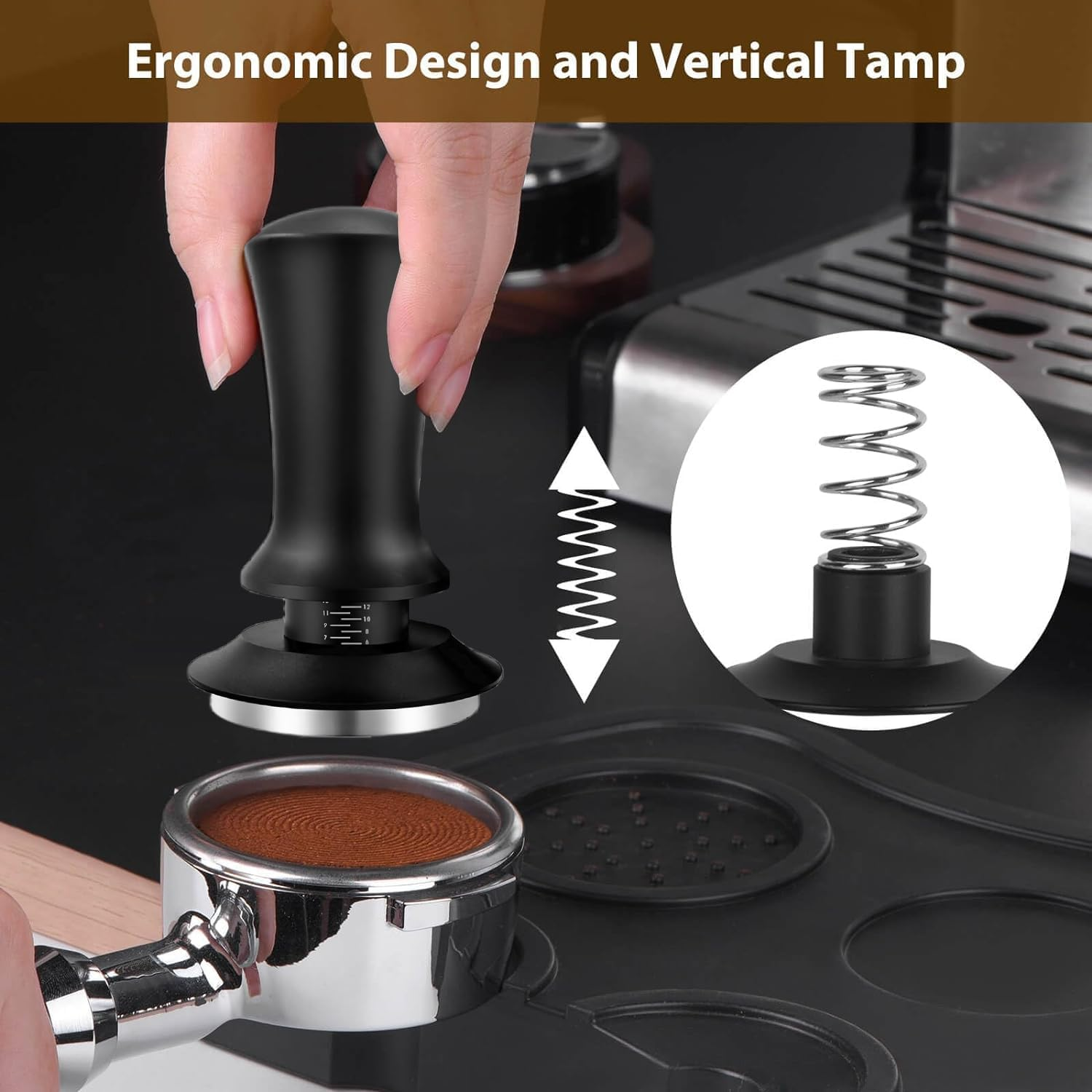 58Mm Coffee Tamper, Calibrated Spring Loaded Tamper, Stainless Steel Espresso Tamper, Espresso Hand Tamper with Scale, for Espresso Machine Compatible with 58Mm Portafilter image number 2