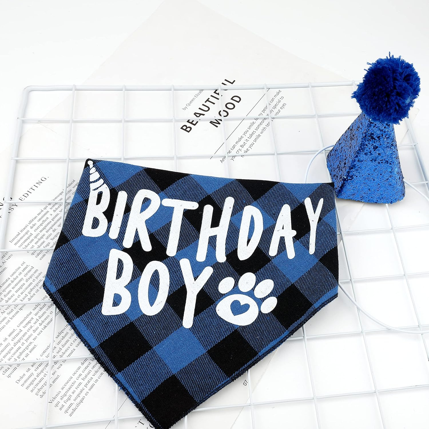 Dog Birthday Bandana, Pets Birthday Party Supplies Cute Boy Dog Birthday Outfit for Cat and Dog Decoration(Blue) image number 4