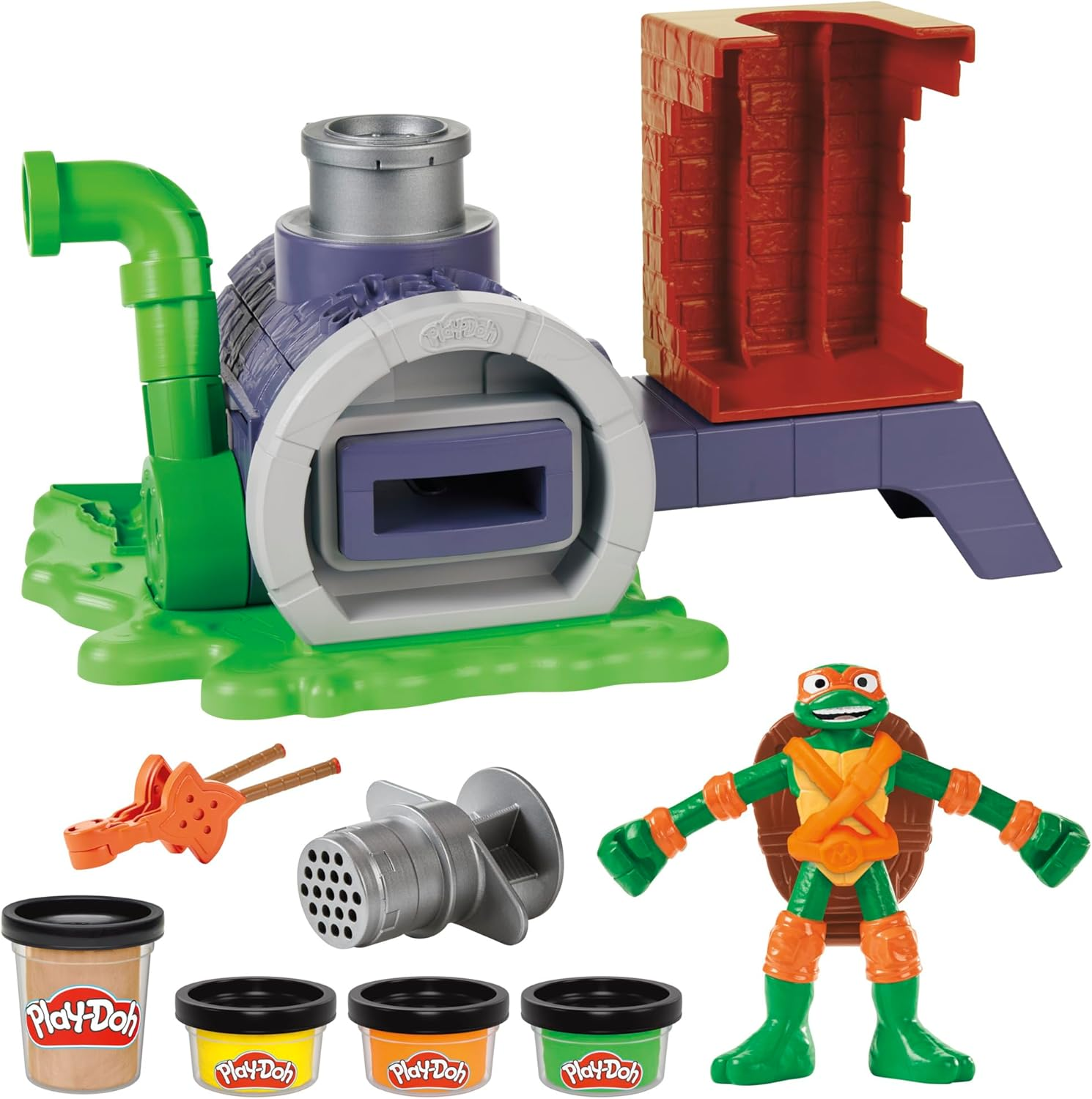 Play-Doh Teenage Mutant Ninja Turtles Slice & Blast Pizza Playset, Bendy 4 Inch Mikey Action Figure, Kids Arts & Crafts, TMNT Toys for Boys & Girls 4+ image number 1