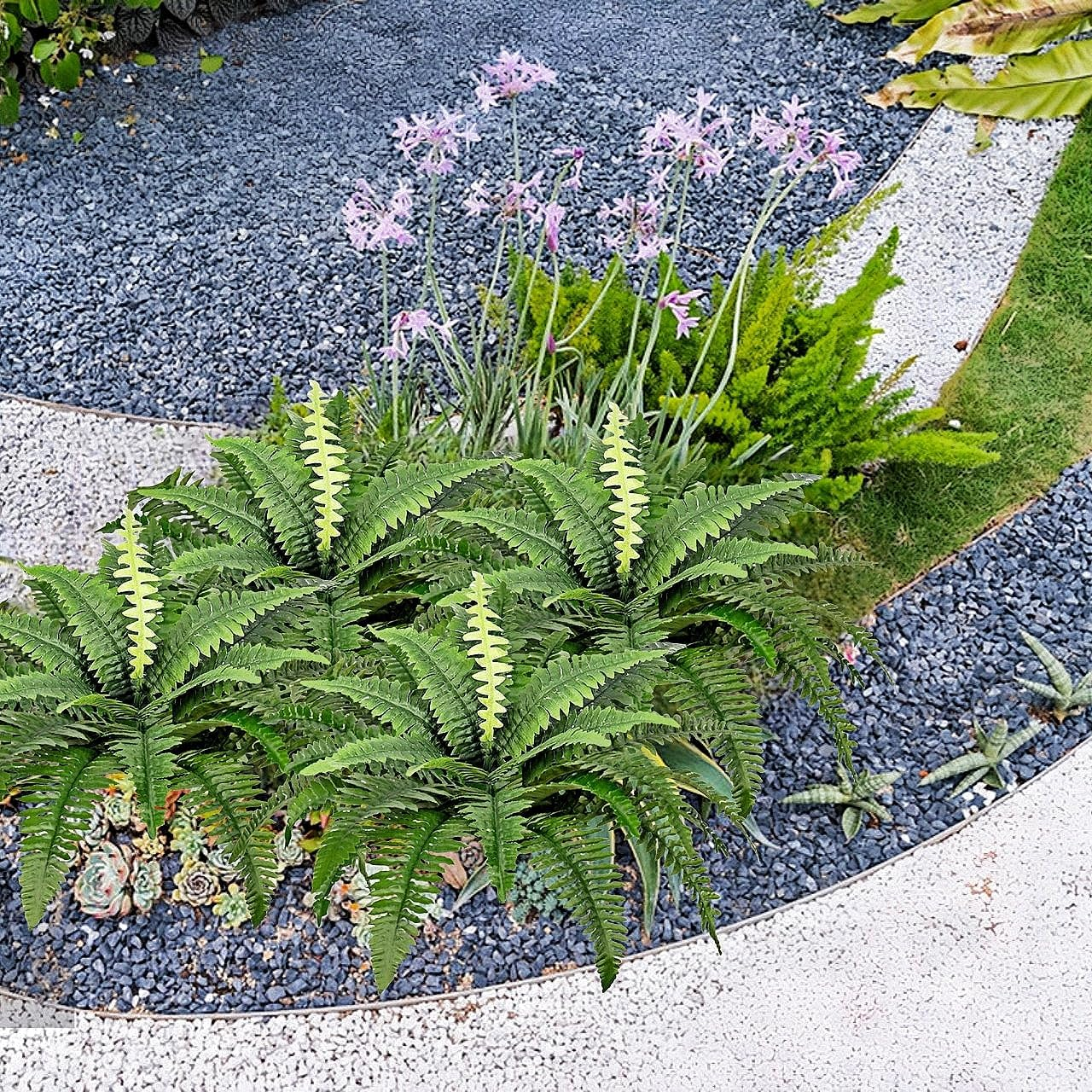 Artificial Ferns for Outdoors 3 Bundles, Large Fake Plants Greenery Artificial Boston Fern UV Resistant Faux Plant Shrubs for Indoor Home Potted Garden Porch Farmhouse Decor - Green-3Pcs image number 4