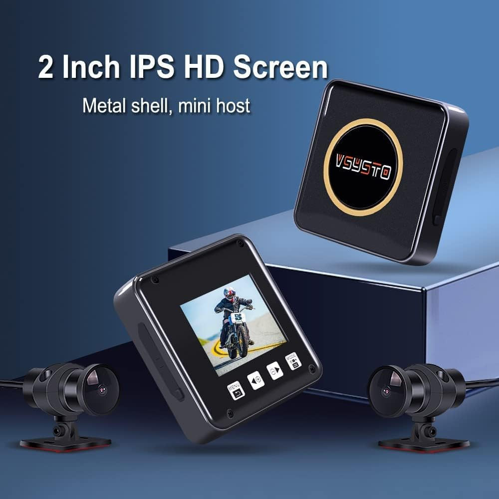 VSYSTO Motorcycle Dash Cam,All Waterproof,150 Degree Fish Eye,Motorbike Recording Camera Dvr,With 2'' Screen,Dual 1920X 1080P Front and Rear Camera Driving Recorder,Wdr,Rear Mirror Image image number 3