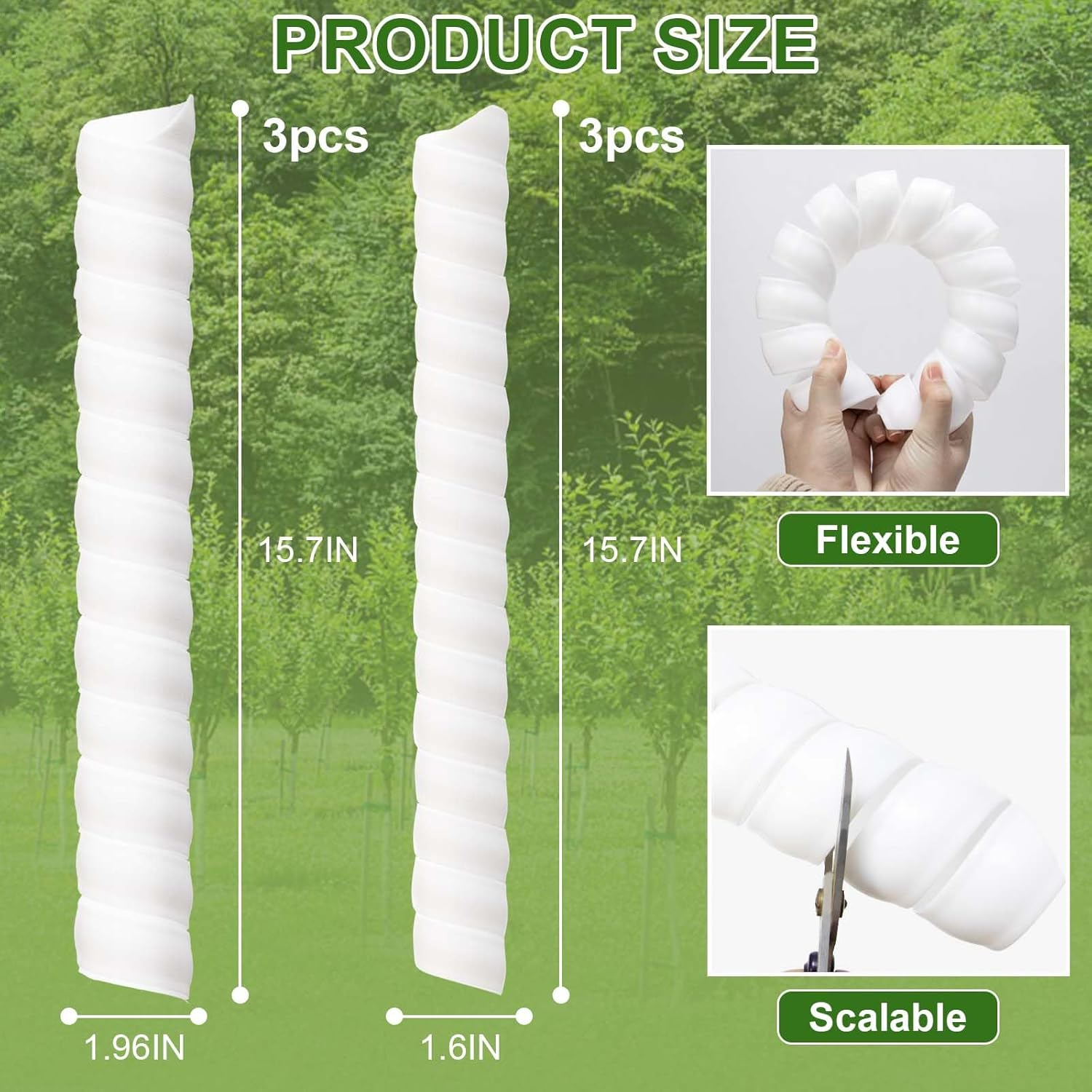 6 Pcs Tree Trunk Protector-2 Size Plastic Spiral Tree Guard Tree Trunk Protector Wrap Tree Bark Protector Tube Tree Wraps to Protect Bark Tree Saplings from Deer Cats Rodents Rabbit Mowers (White) image number 4