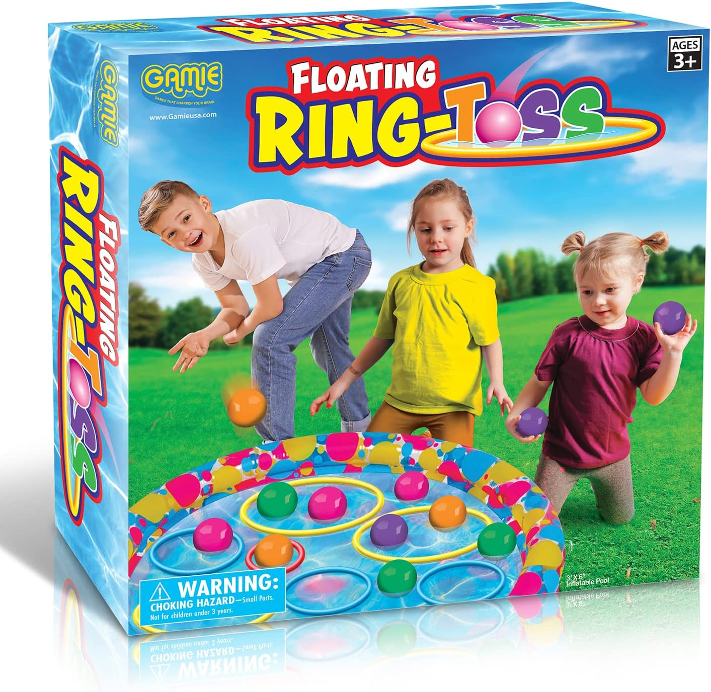 Gamie Floating Ring Toss Game for Kids, Outdoor Carnival Game Set with Inflatable Pool, Floating Rings, and Colored Plastic Balls, Outdoor Games for Family and Backyard Parties image number 4