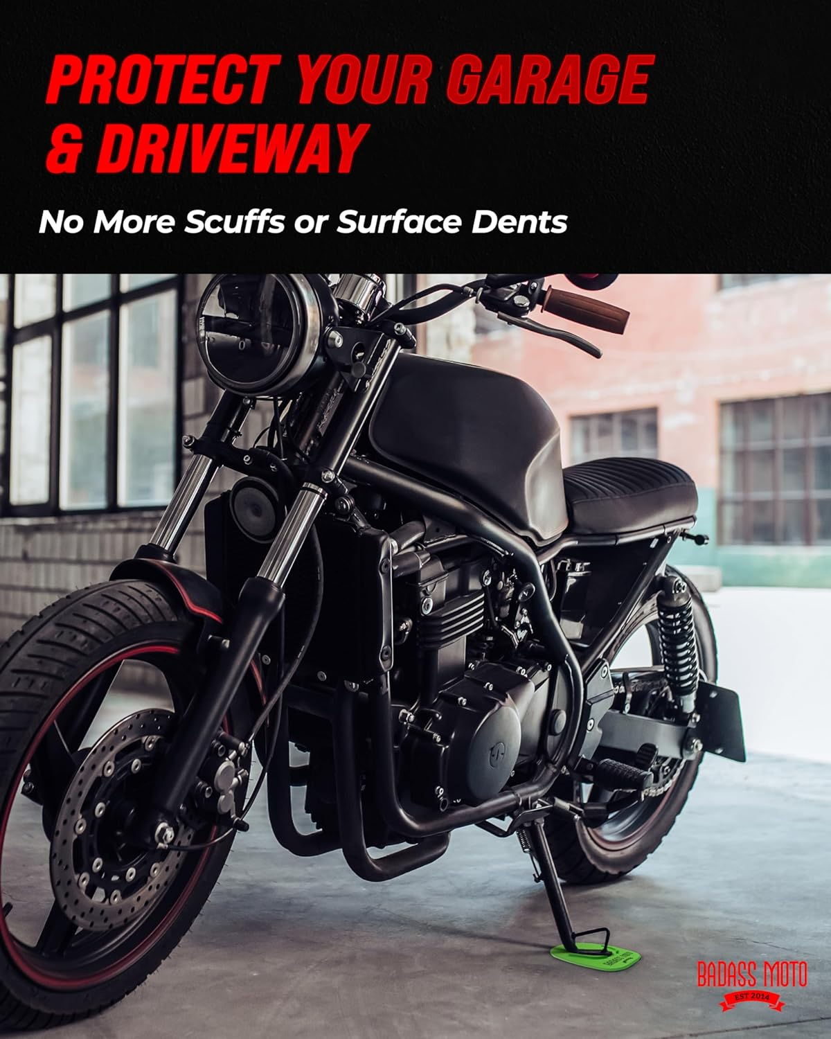 Badass Moto Gear Motorcycle Kickstand Pad - Green - American Made in USA. Durable Biker Kick Stand Coaster/Support Plate Color Choices. Rest or Park Your Bike on Hot Pavement Grass Soft Ground image number 2