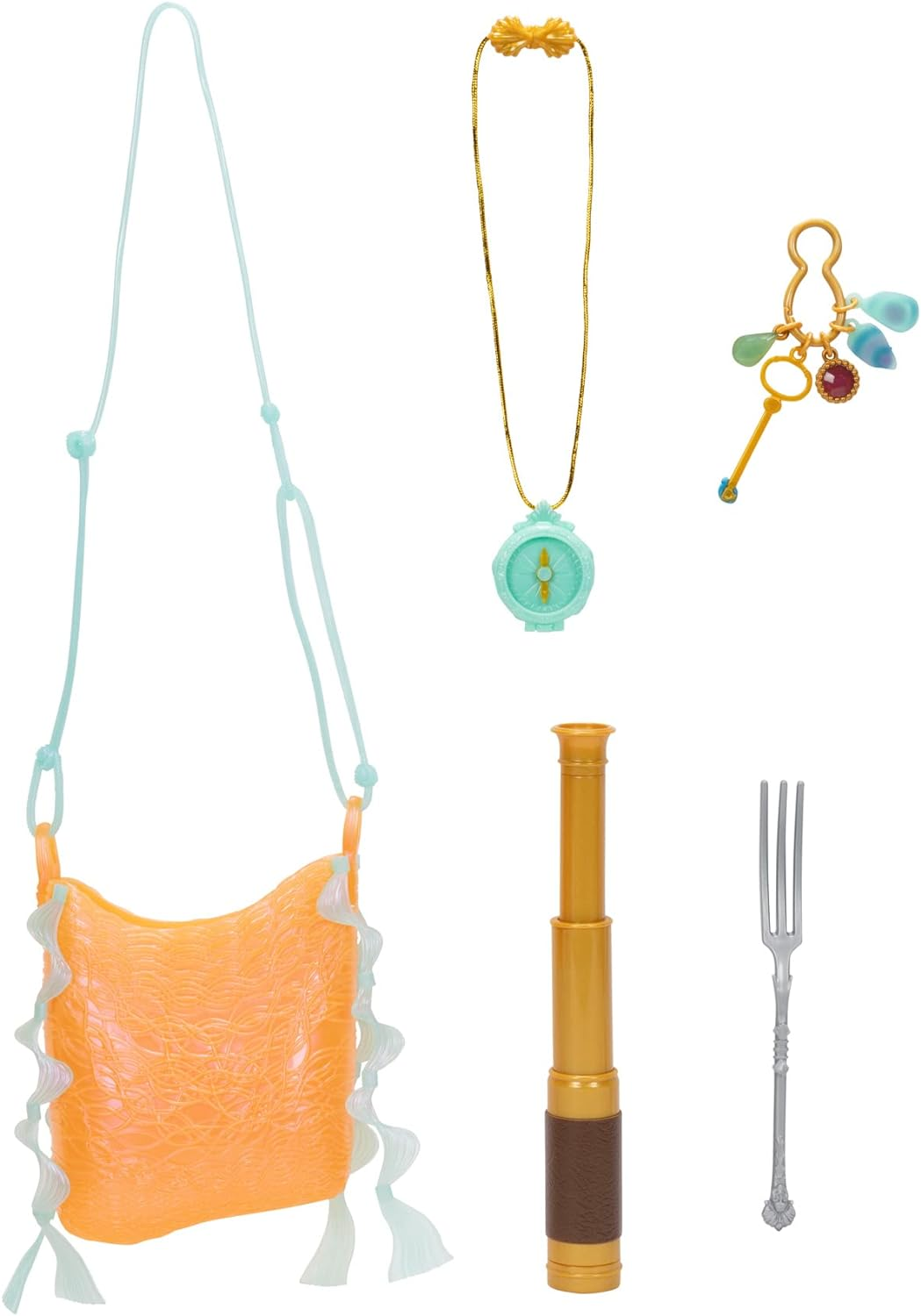 Disney the Little Mermaid Ariel Treasure Bag with Detachable Key Ring & Charms, Expanding Spy Glass, Compass and Dinglehopper Fork! Pretend Play Toys for Girls image number 3