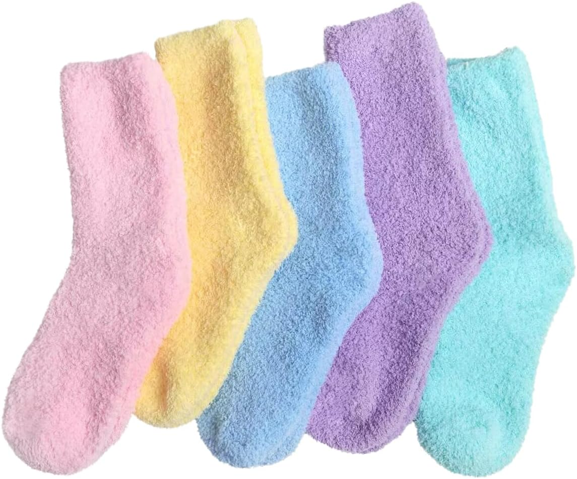 Plush Slipper Socks Women - Colorful Warm Crew Socks Cozy Soft 6 Pairs for Winter Indoor