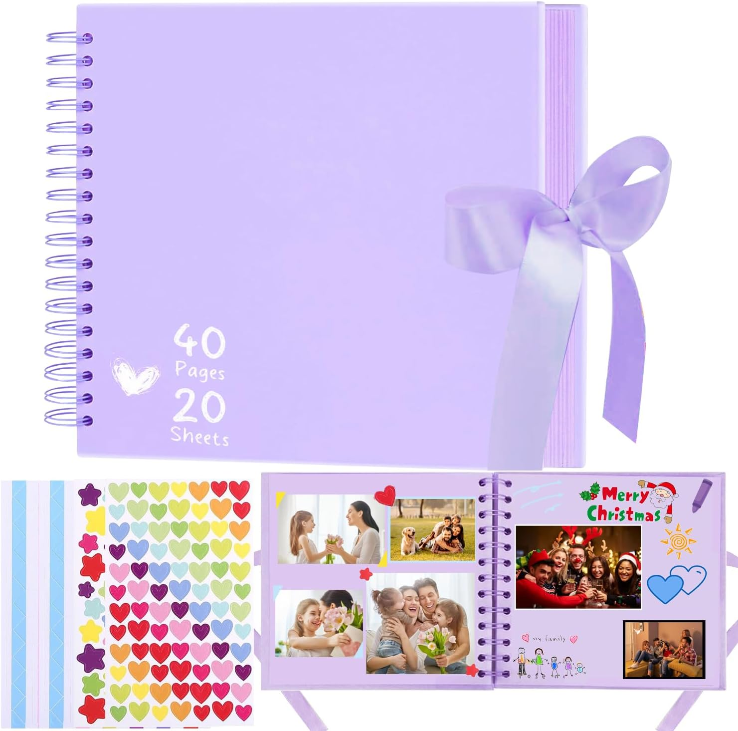 Scrapbook Photo Album, 8-Inch Personalized Photo Book, DIY Memory Album with 3 Album Stickers, Square Hardcover Scrapbook for Wedding, Babies and Anniversaries, 20 Sheets image number 6