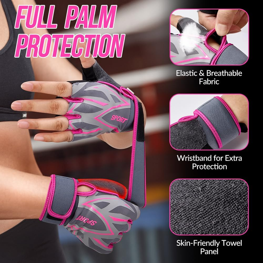 AUTOWT Workout Gloves for Men & Women, Breathable Half Finger Gym Gloves with Thick Padding & Non-Slip Grip, Lightweight Weight Lifting Gloves with Wrist Support for Cycling Climbing Rowing image number 4