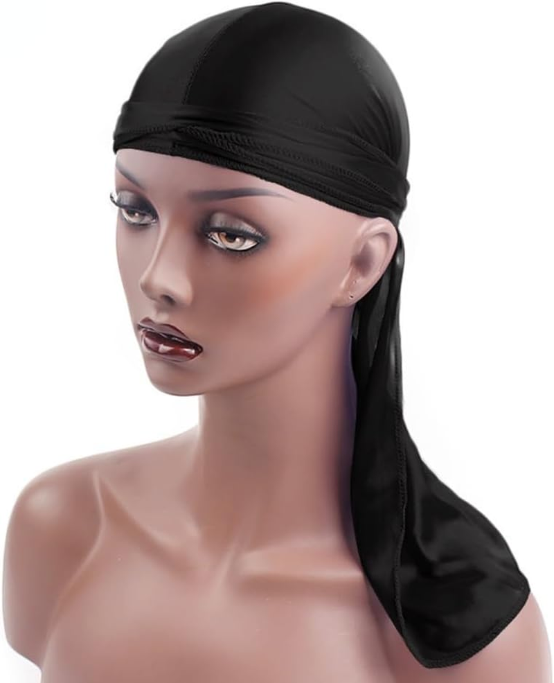 3PCS Wave Cap and 1PCS Silky Durag Soft Satin Do Rags for Men, Long Tail Doo Rag Good Compression Wave Caps Shower Cap Bath Accessories