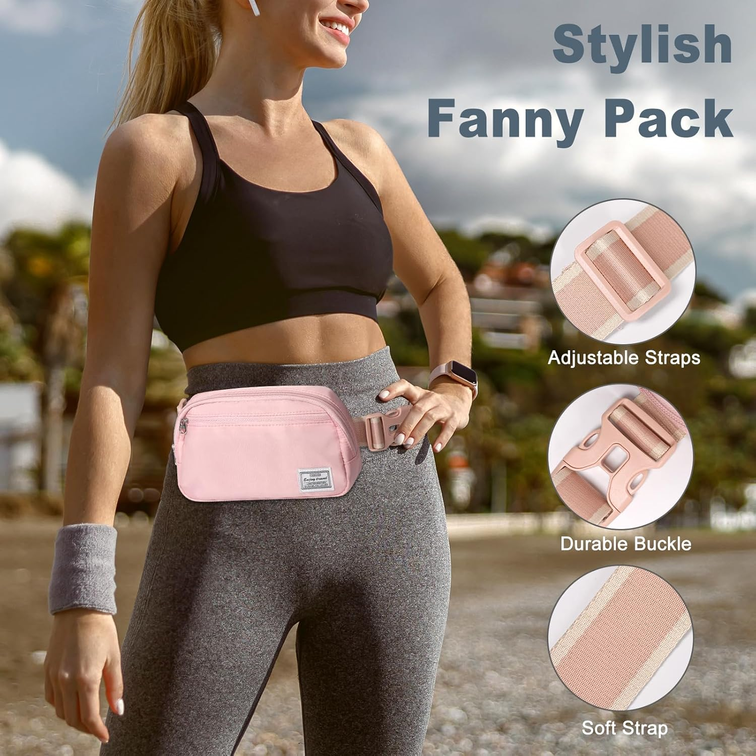 Dmluna Small Crossbody Bags for Women Trendy, Lightweight Waist Pack for Women & Men, Mini Belt Bag, Waist Bag with Adjustable Strap for Running Workout Traveling, Rose Gold
